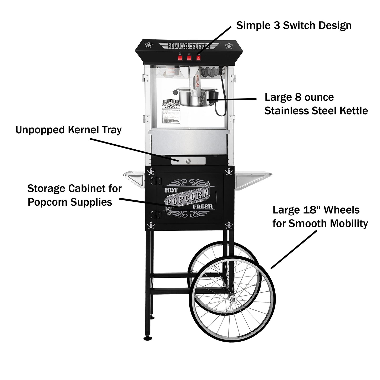 Great Northern Popcorn Paducah Popcorn Cart, Black