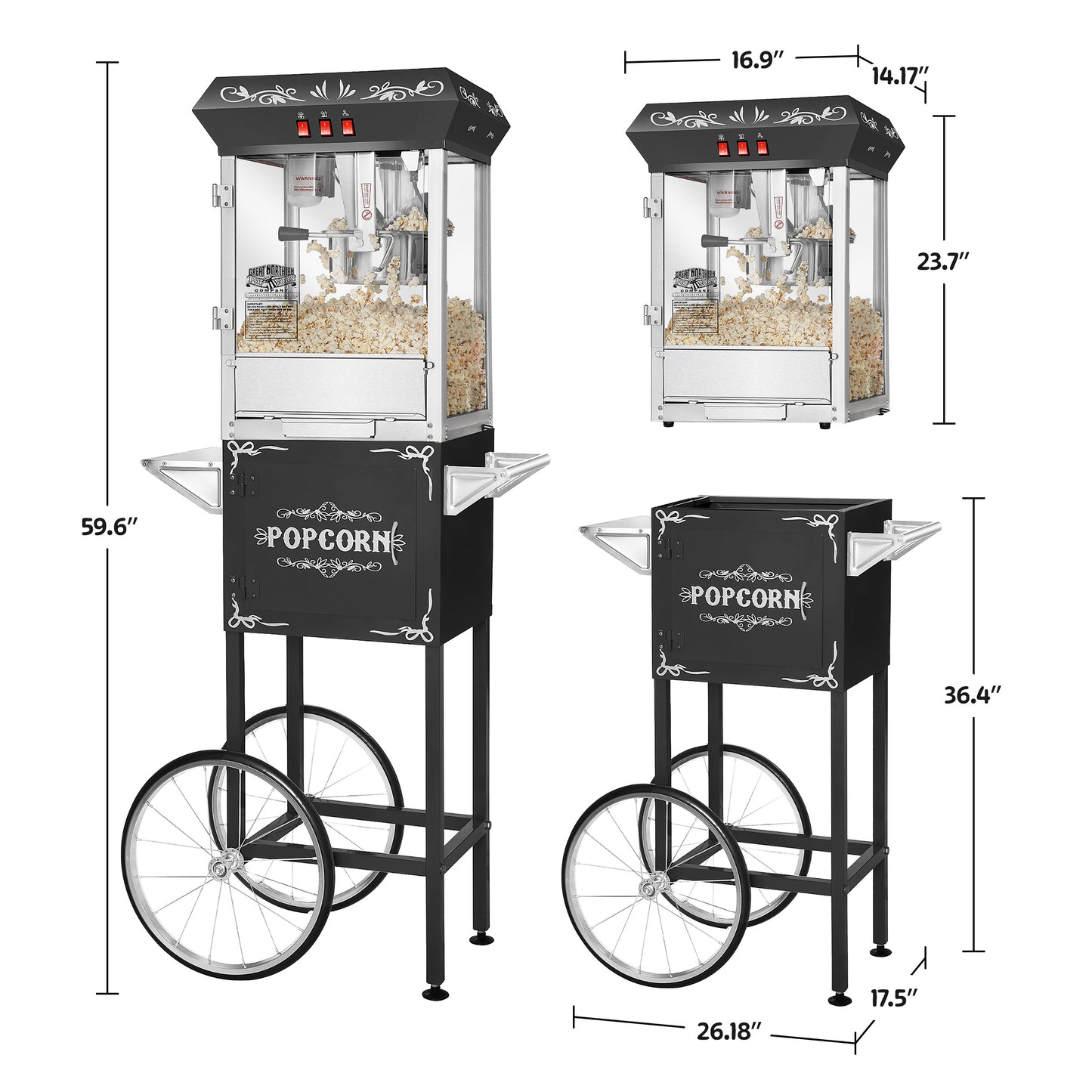 Great Northern Popcorn 8oz Popper with Cart, Black