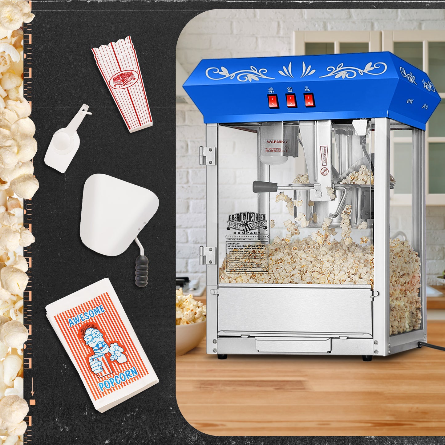 Great Northern Popcorn 8oz Popper with Cart, Blue