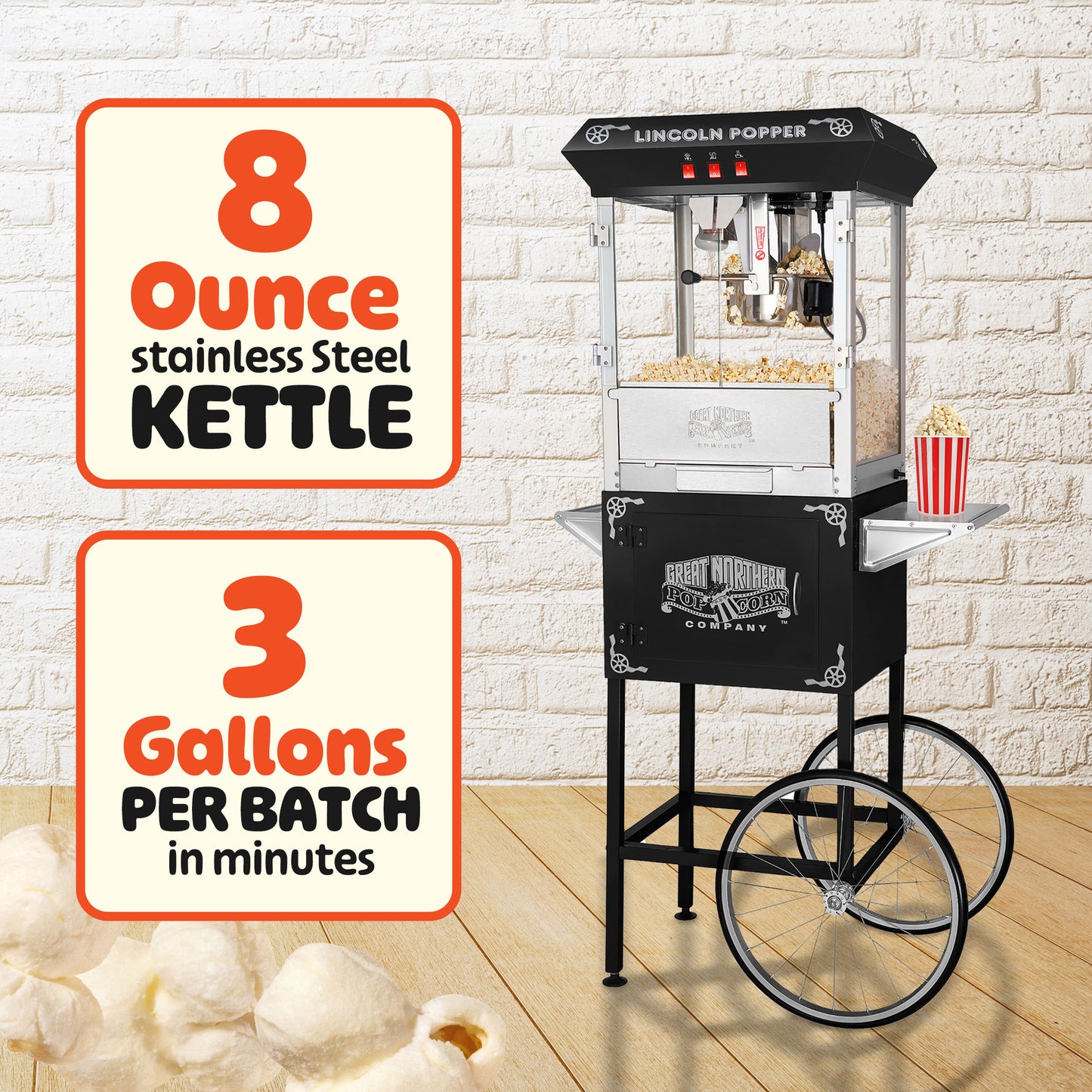 Great Northern Popcorn 8oz Popper with Cart, Black