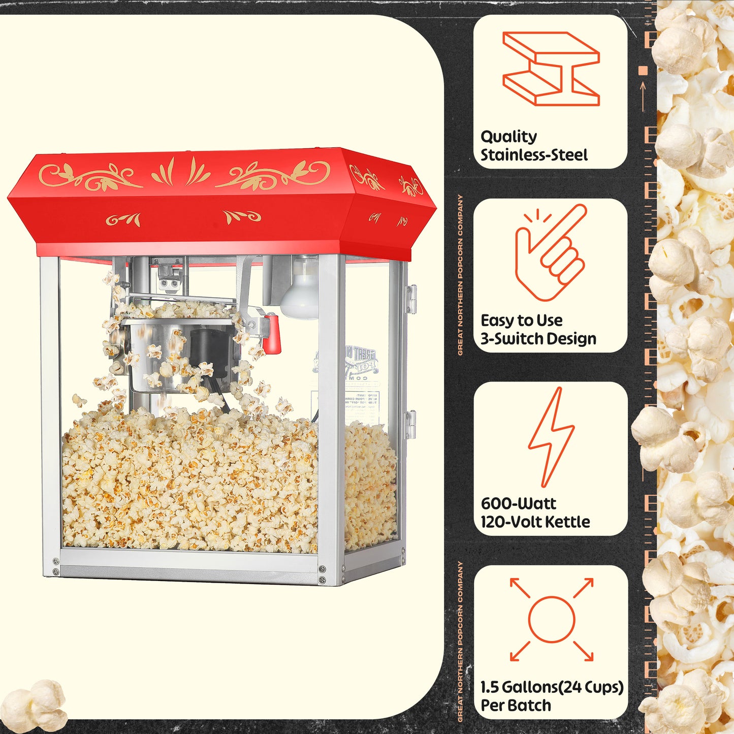 Great Northern Popcorn 6oz Popcorn Machine, Red