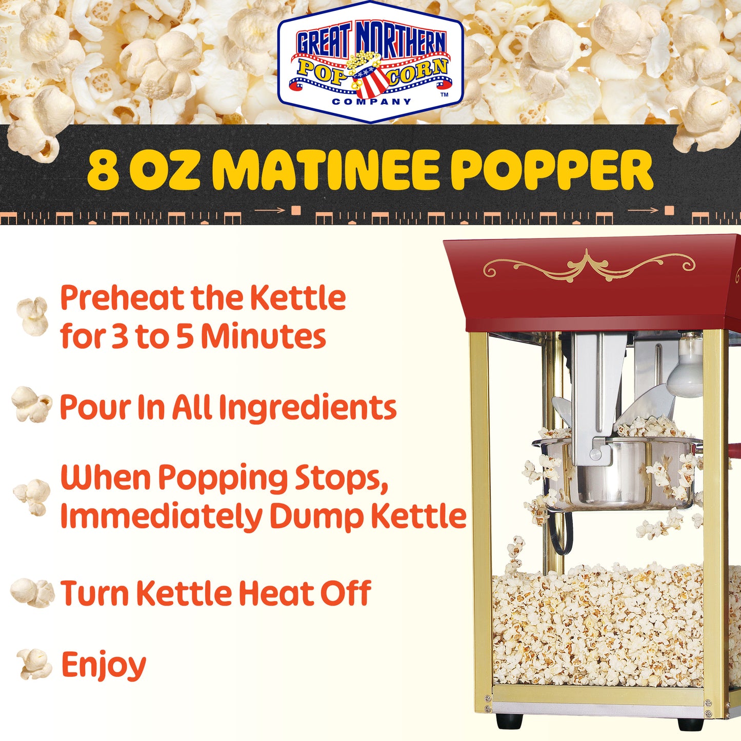 Great Northern Popcorn 8oz Matinee Popper, Red
