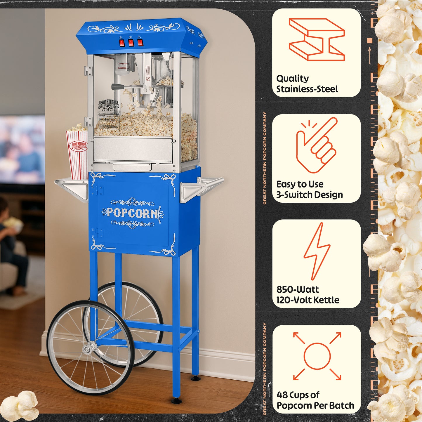 Great Northern Popcorn 8oz Popper with Cart, Blue