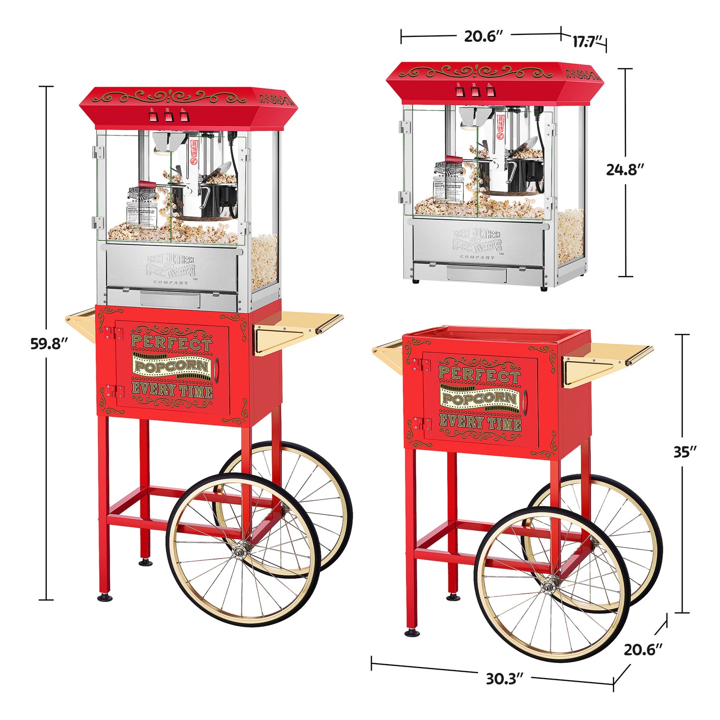 Great Northern Popcorn 10oz Machine with Cart, Red