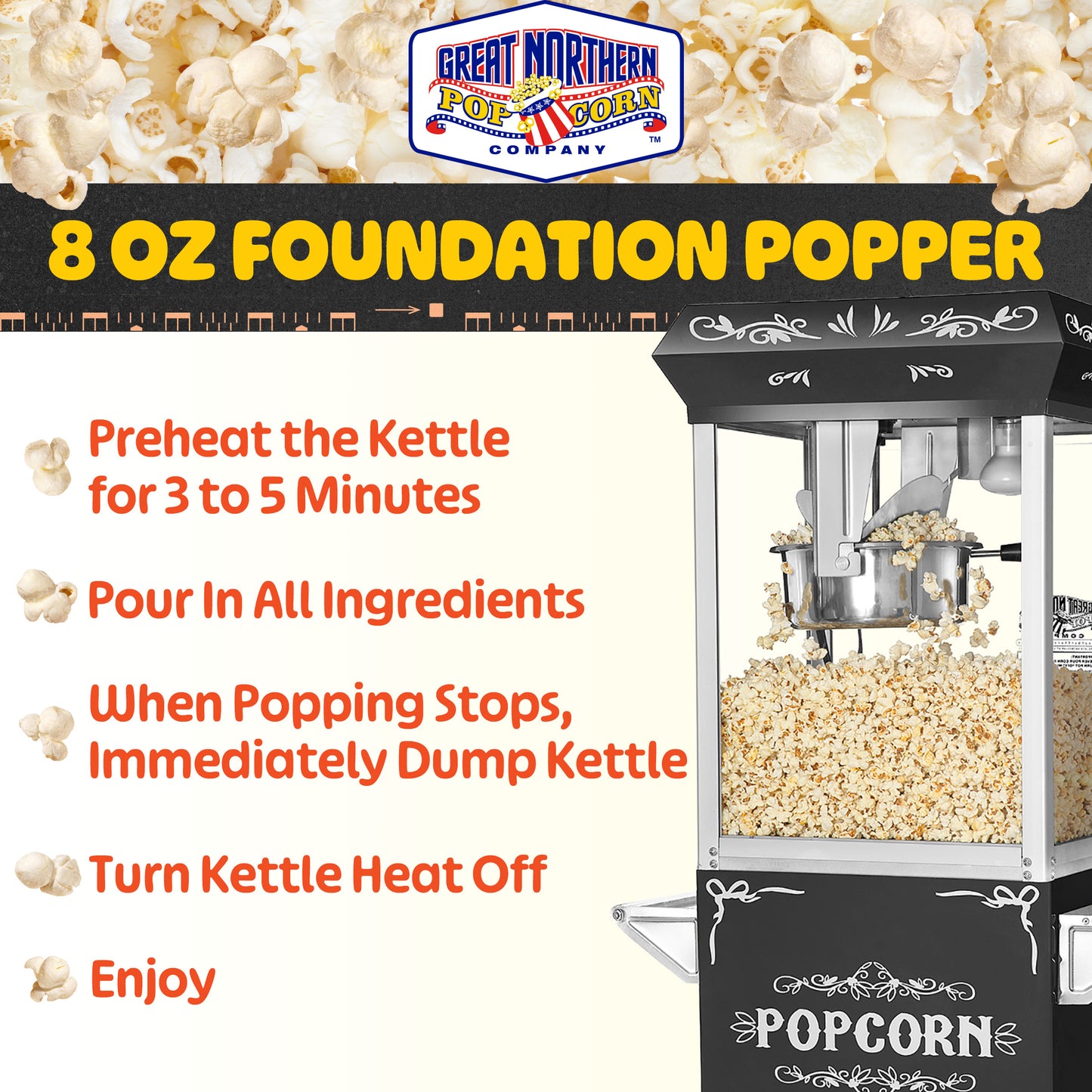 Great Northern Popcorn 8oz Popper with Cart, Black