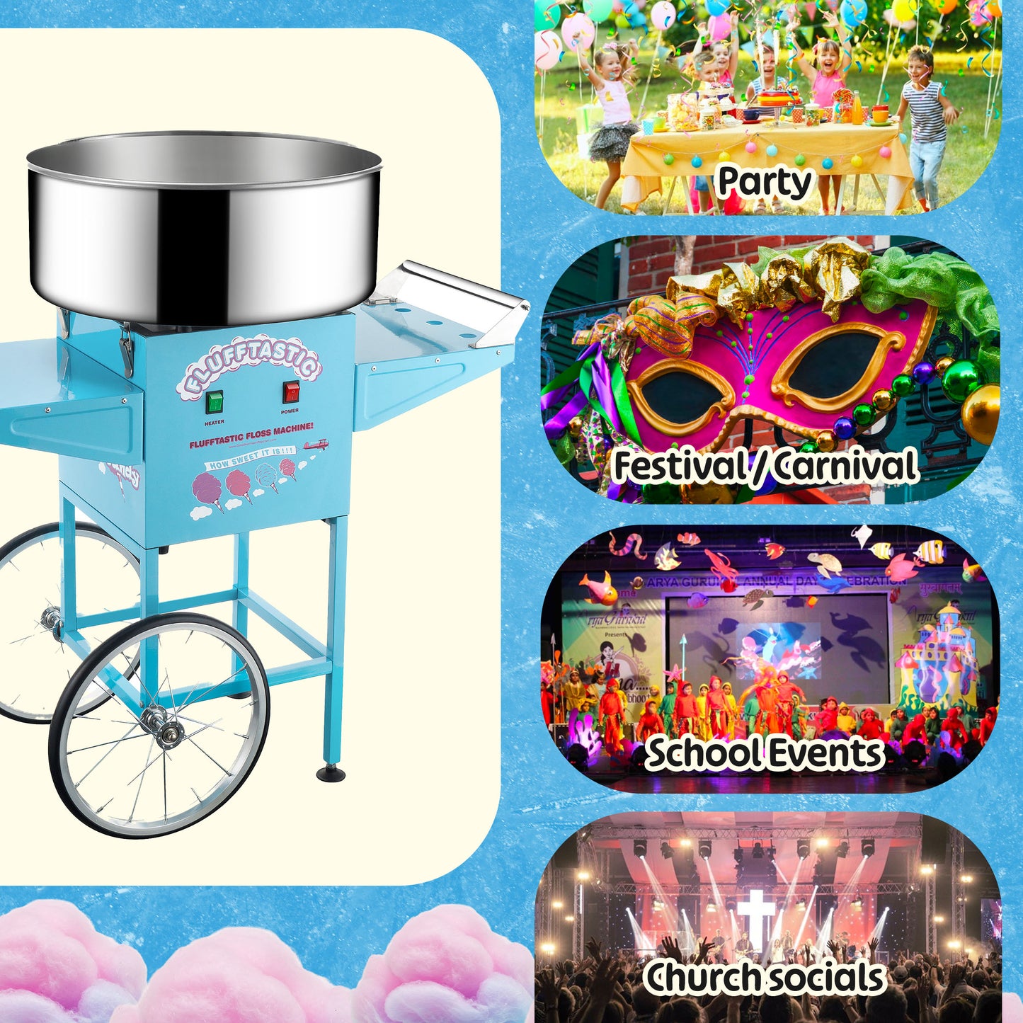 Great Northern Popcorn Cotton Candy Cart, Blue