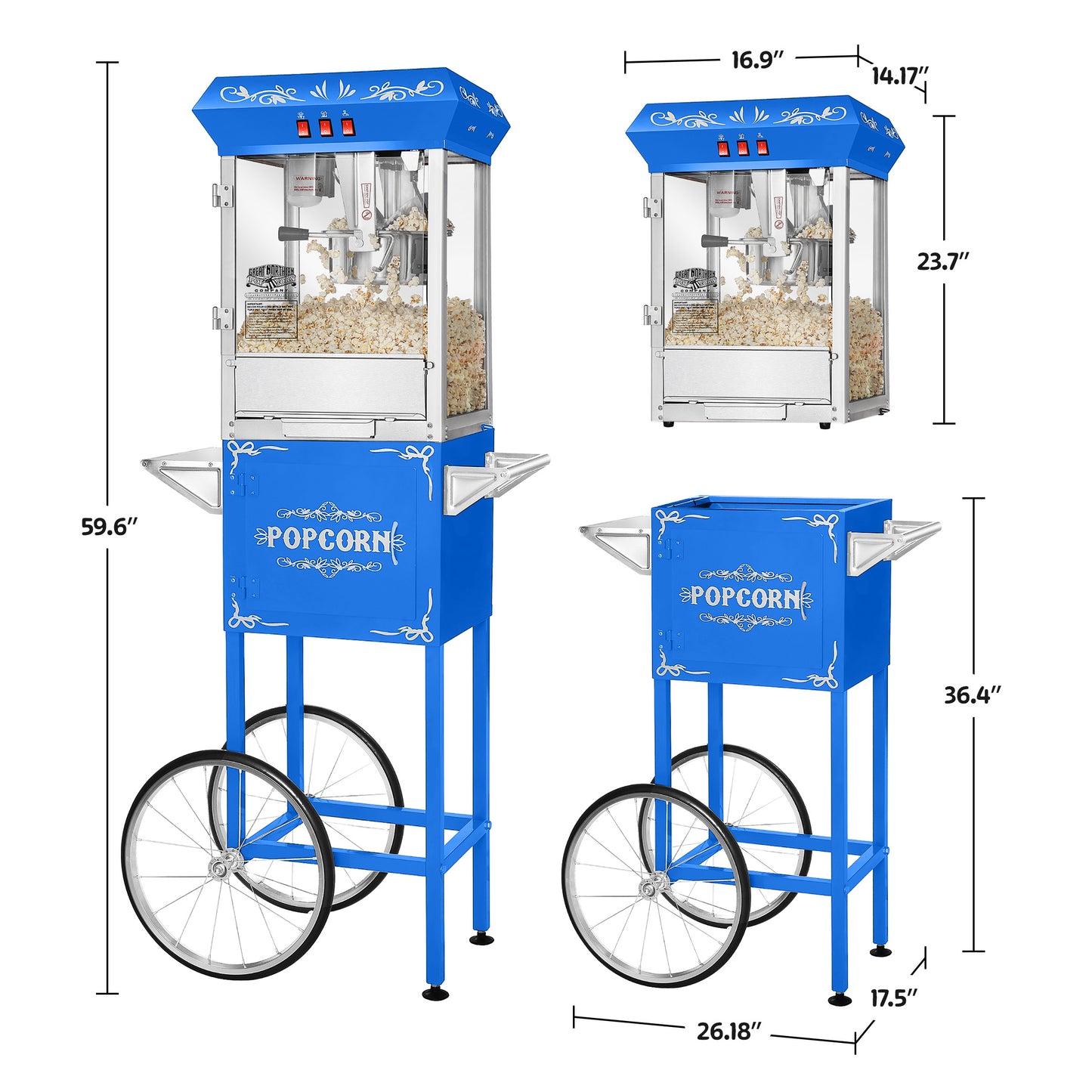 Great Northern Popcorn 8oz Popper with Cart, Blue