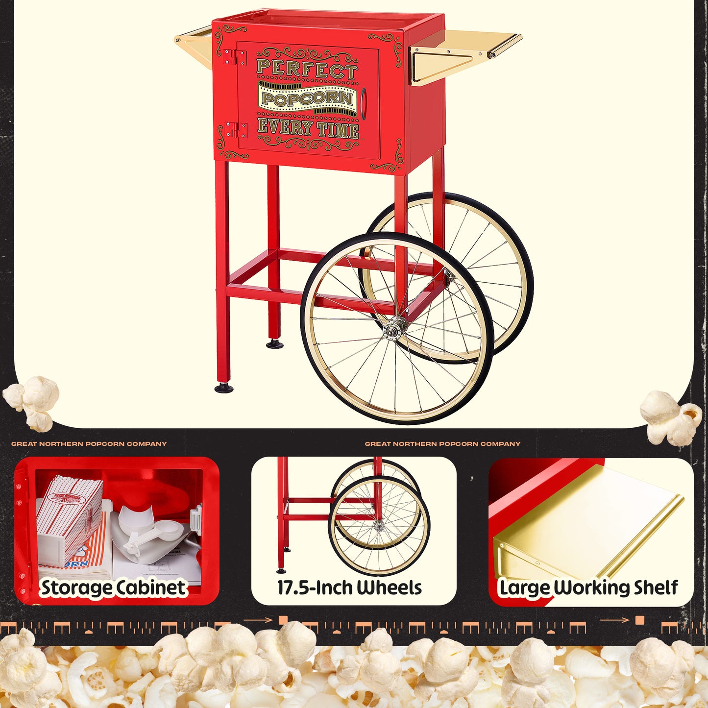 Great Northern Popcorn 10oz Machine with Cart, Red