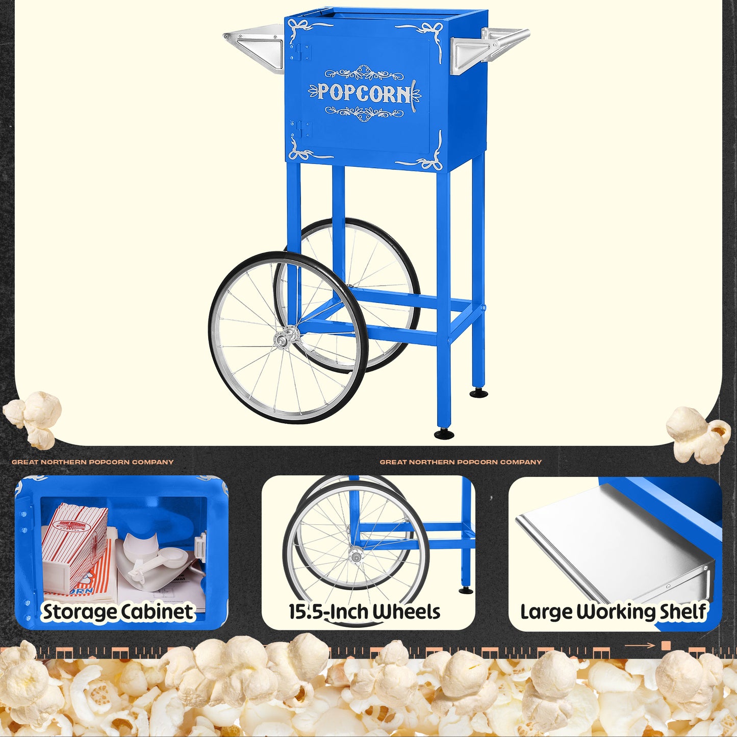 Great Northern Popcorn 8oz Popper with Cart, Blue