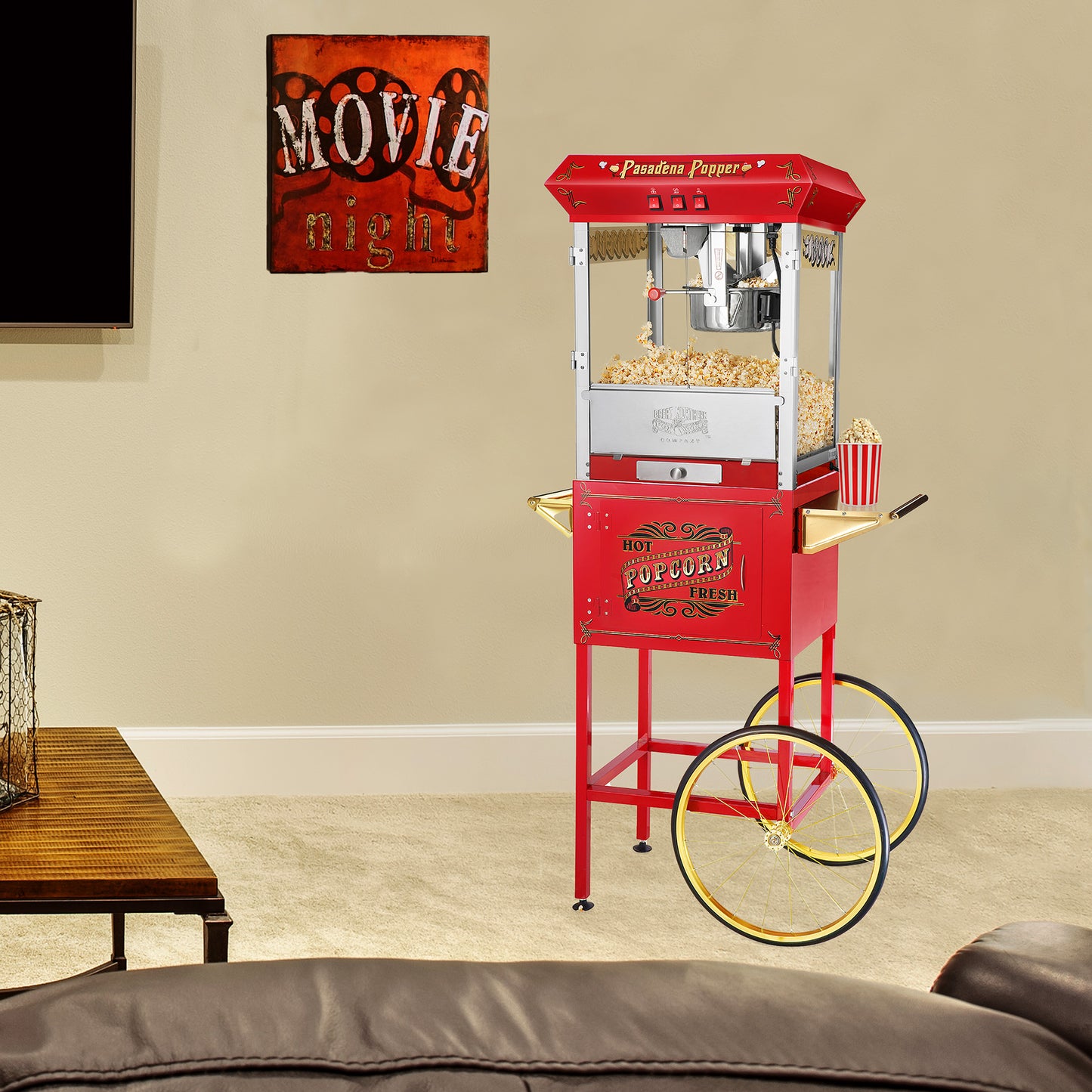 Great Northern Popcorn 8oz Popper with Cart, Red