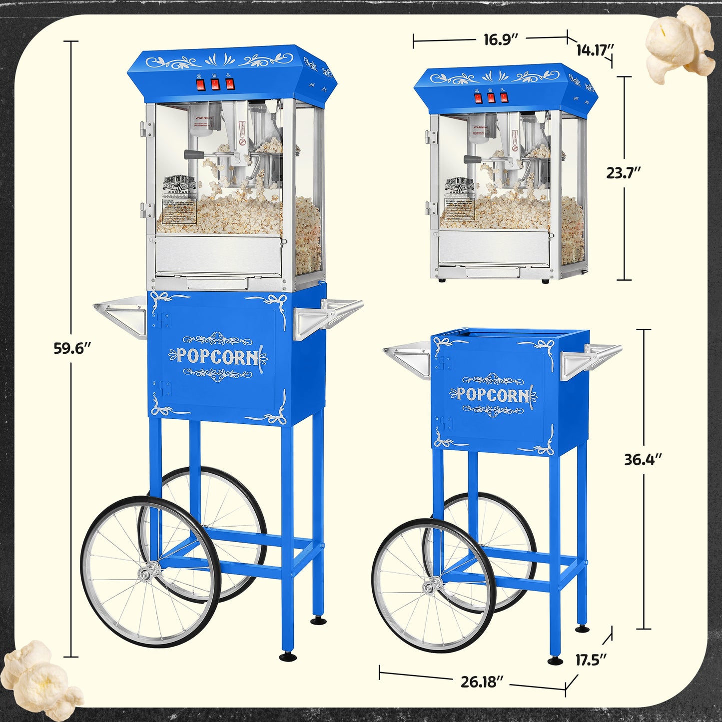 Great Northern Popcorn 8oz Popper with Cart, Blue