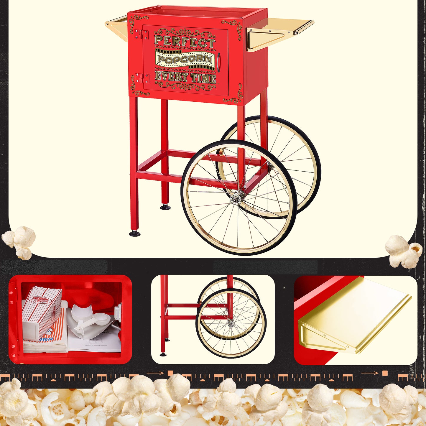 Great Northern Popcorn 10oz Machine with Cart, Red