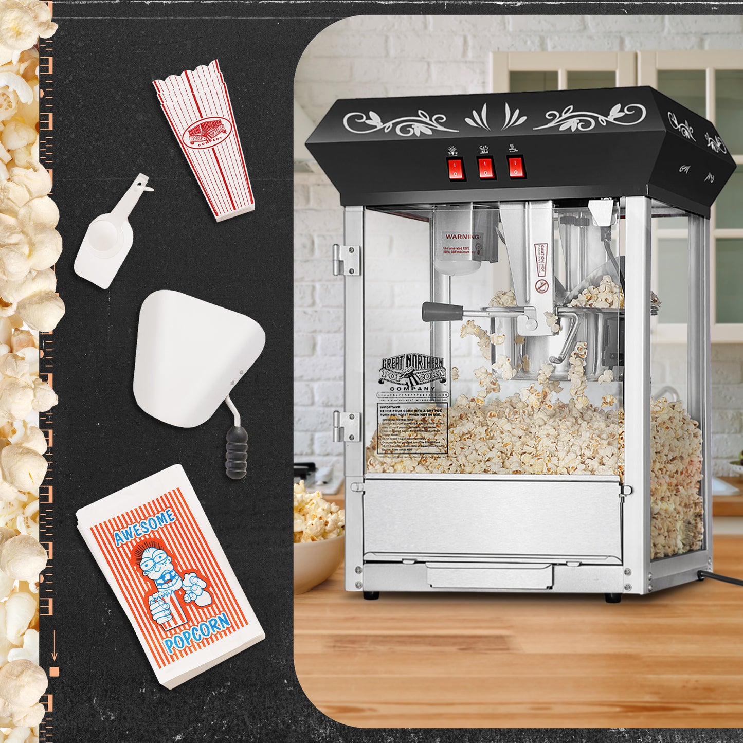 Great Northern Popcorn 8oz Popper with Cart, Black