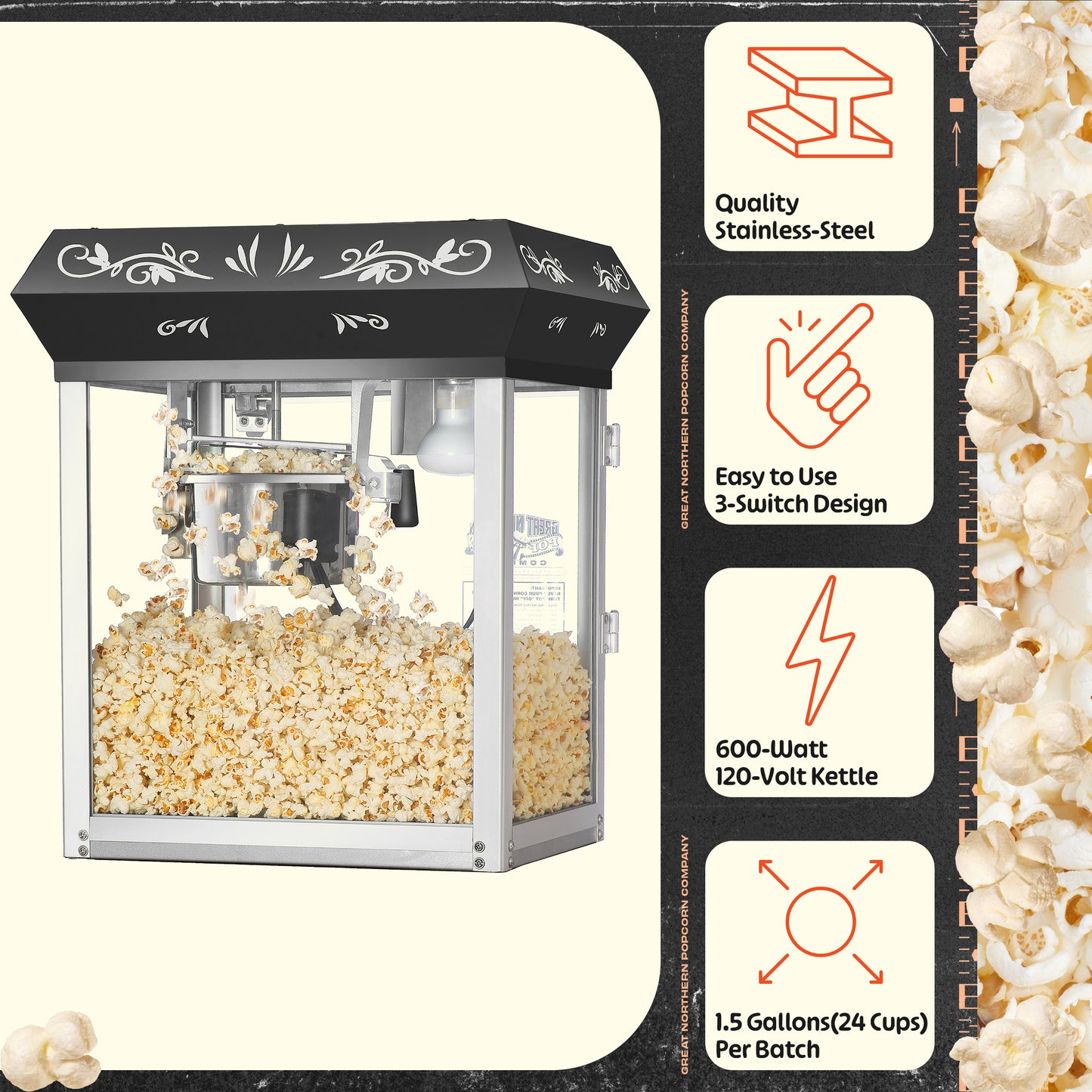 Great Northern Popcorn 6oz Popcorn Machine, Black