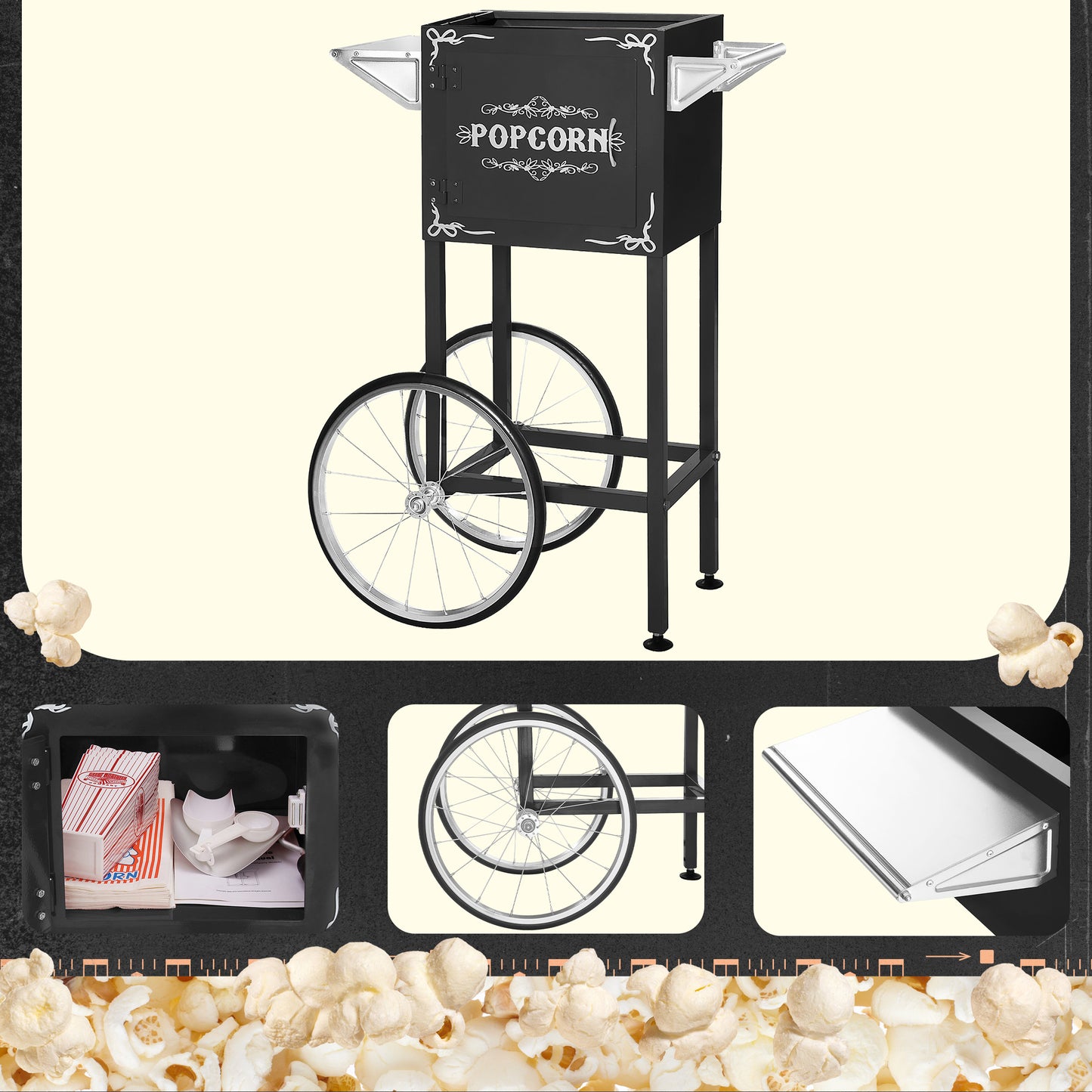 Great Northern Popcorn 8oz Popper with Cart, Black