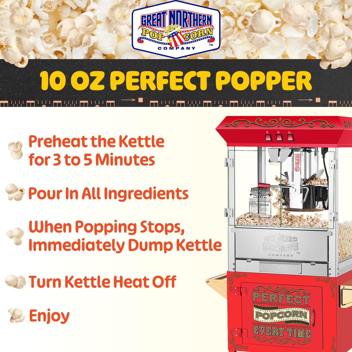 Great Northern Popcorn 10oz Machine with Cart, Red