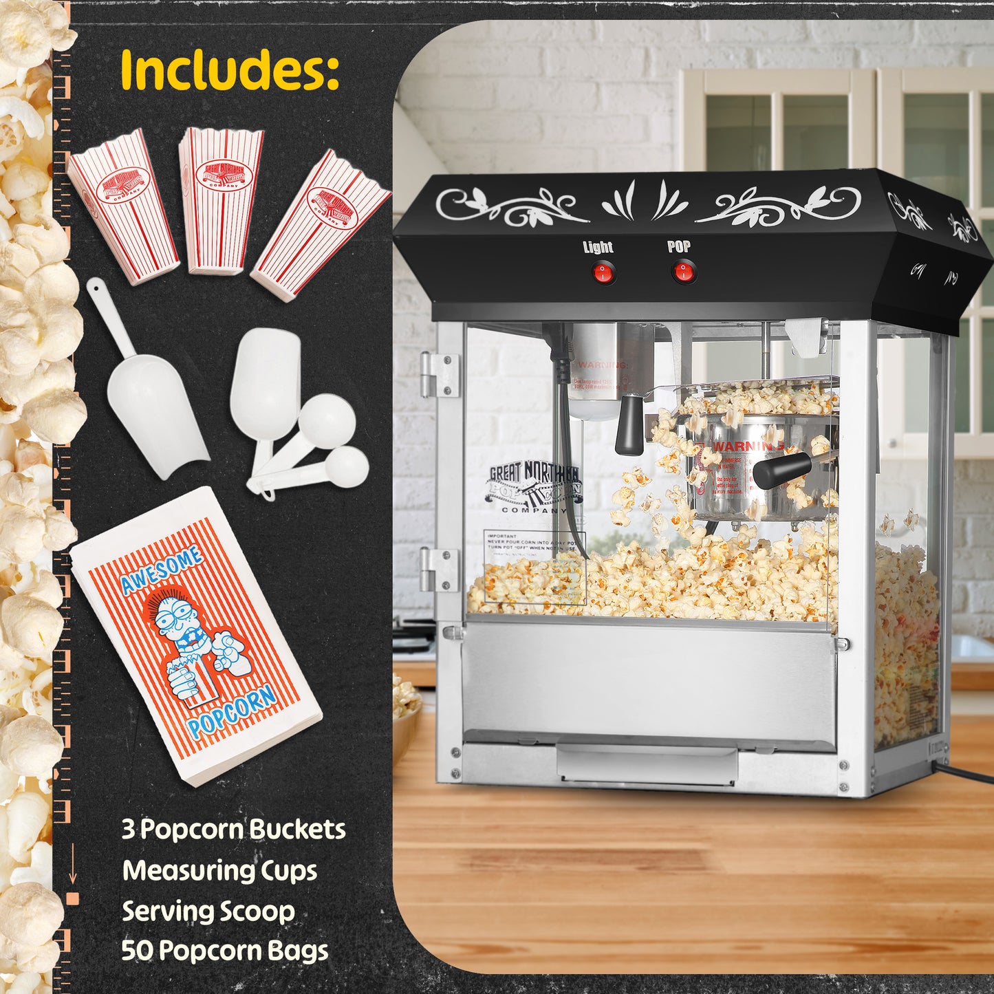 Great Northern Popcorn 6oz Popcorn Machine, Black
