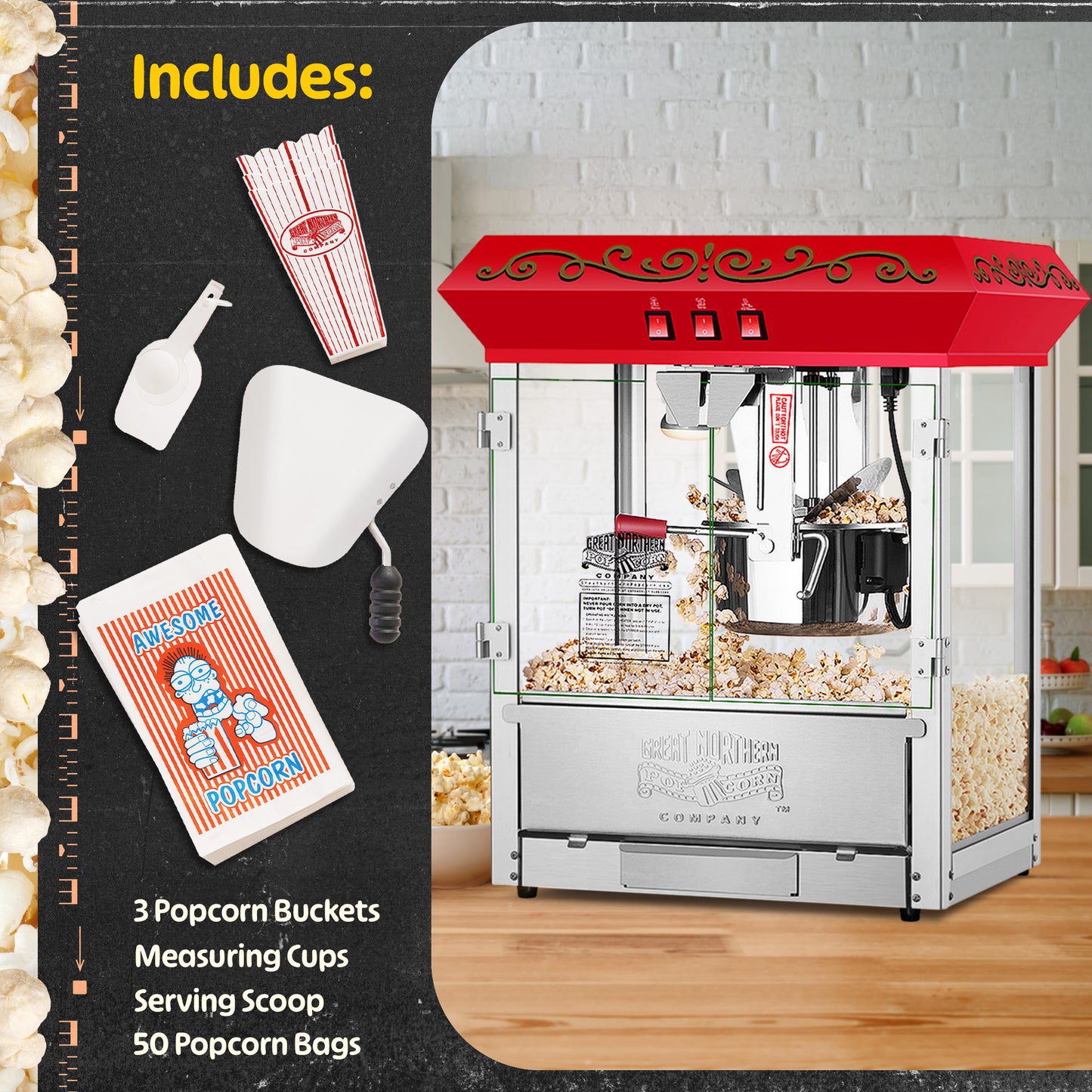 Great Northern Popcorn 10oz Machine with Cart, Red