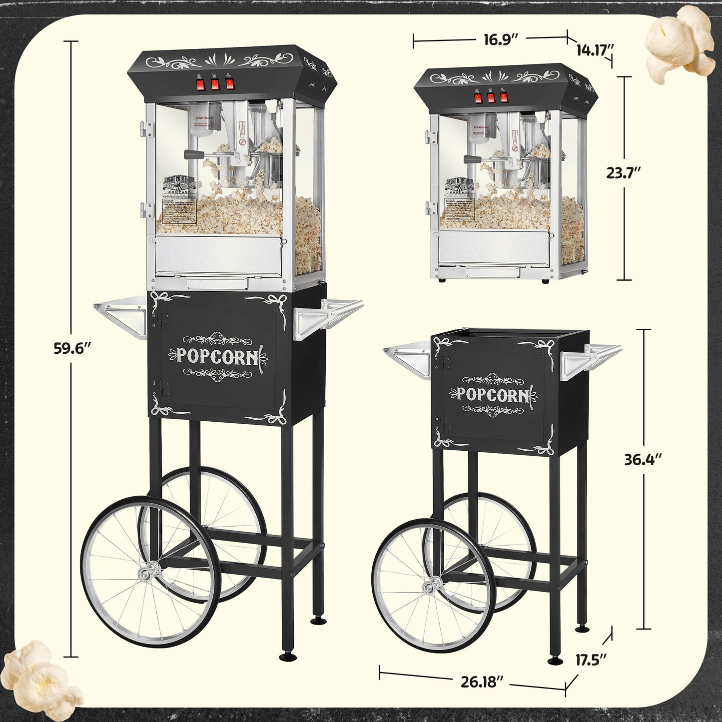 Great Northern Popcorn 8oz Popper with Cart, Black