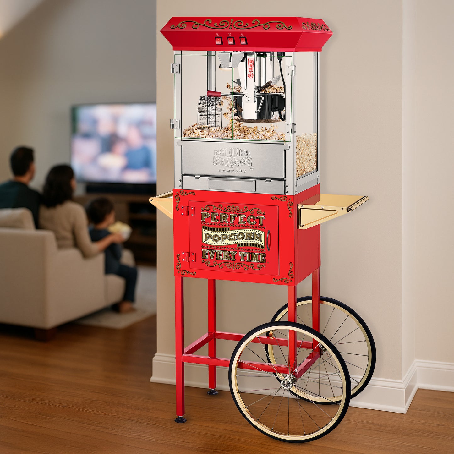 Great Northern Popcorn 10oz Machine with Cart, Red