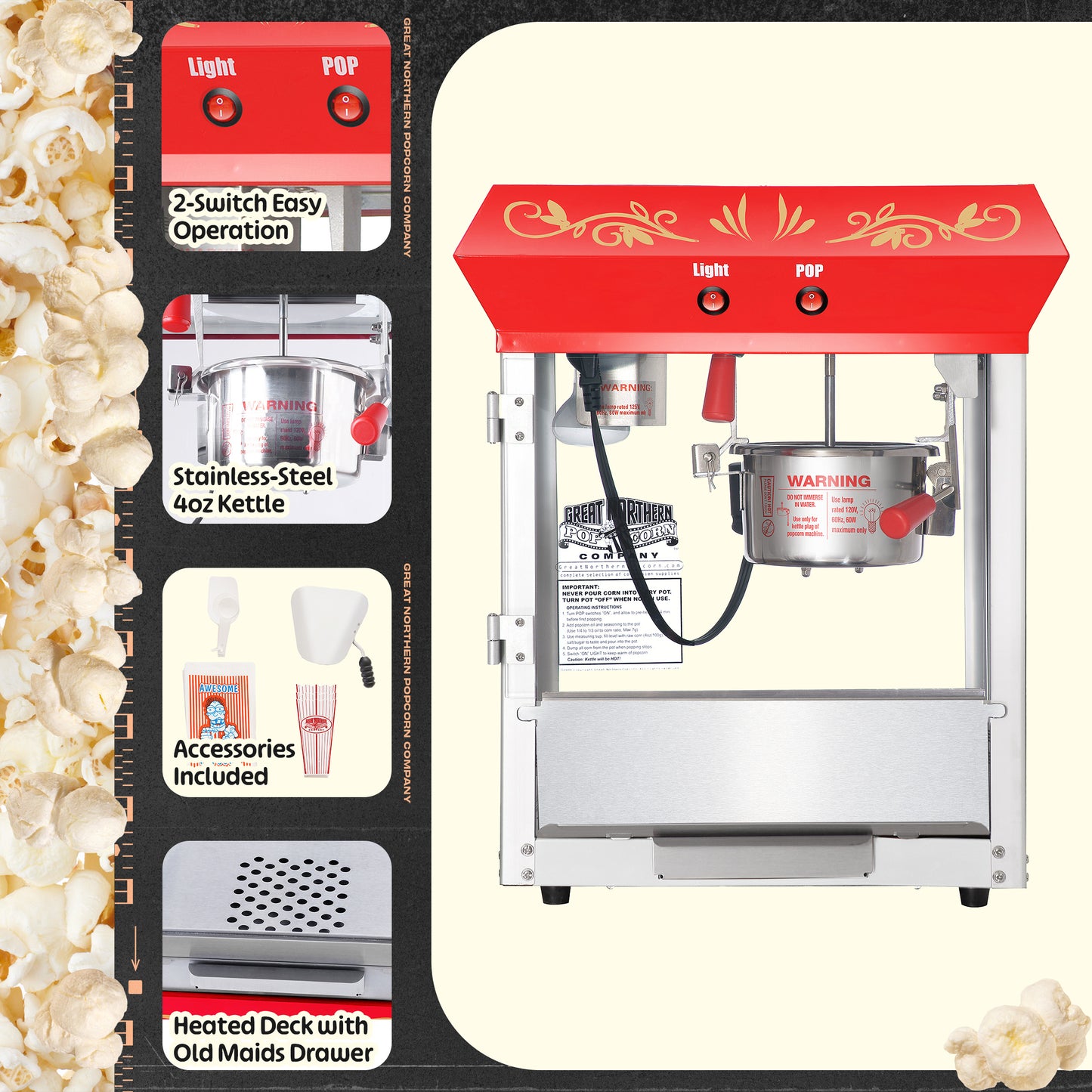 Great Northern Popcorn 4oz Countertop Popper, Red