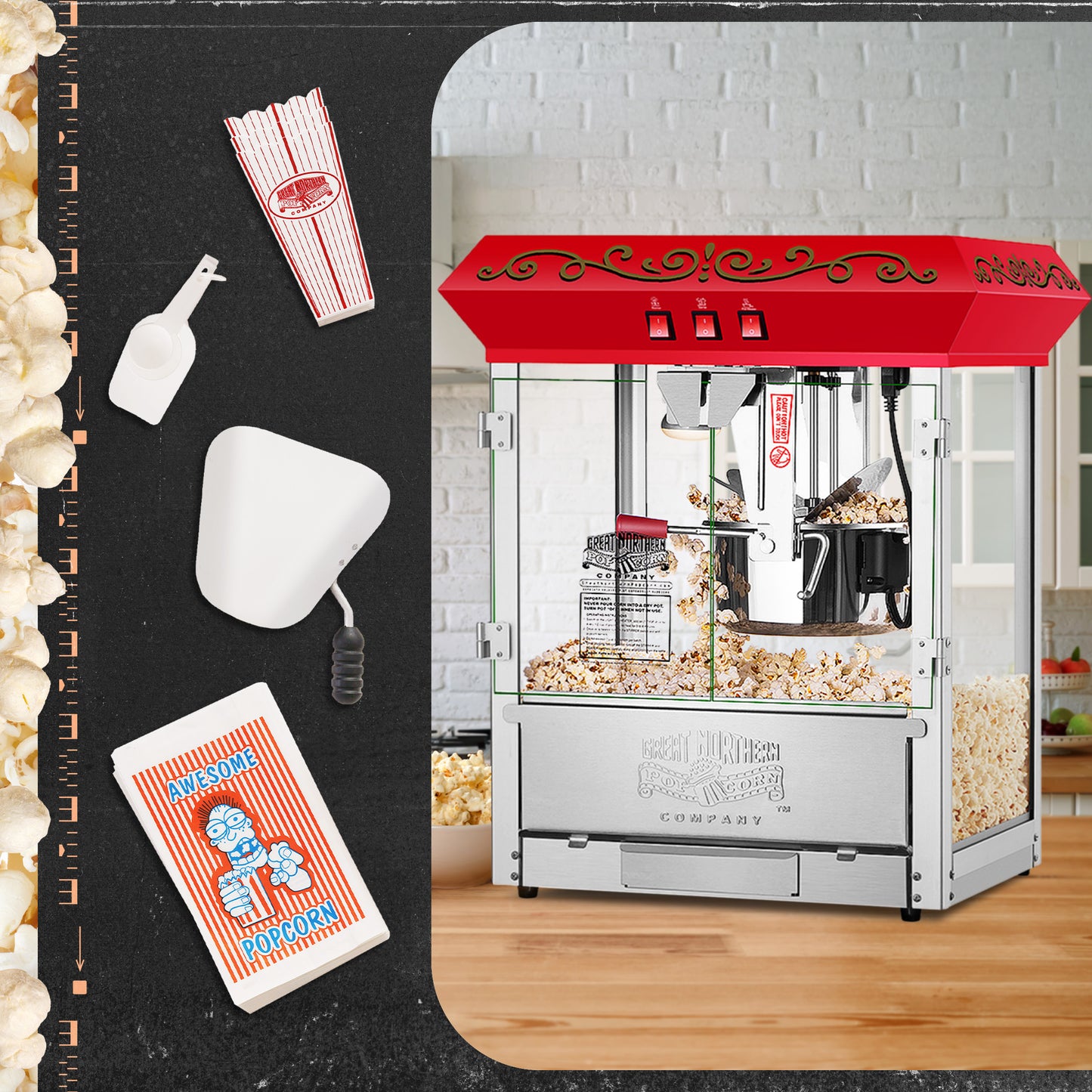 Great Northern Popcorn 10oz Machine with Cart, Red