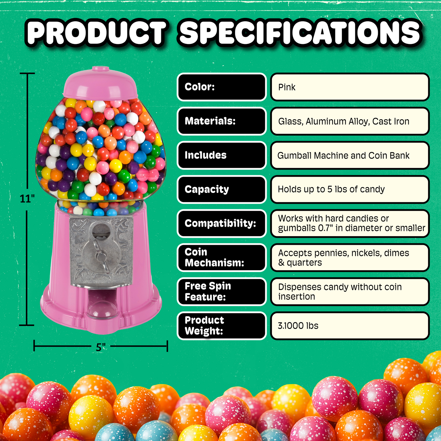 Great Northern Popcorn Mini Gumball Machine, Pink