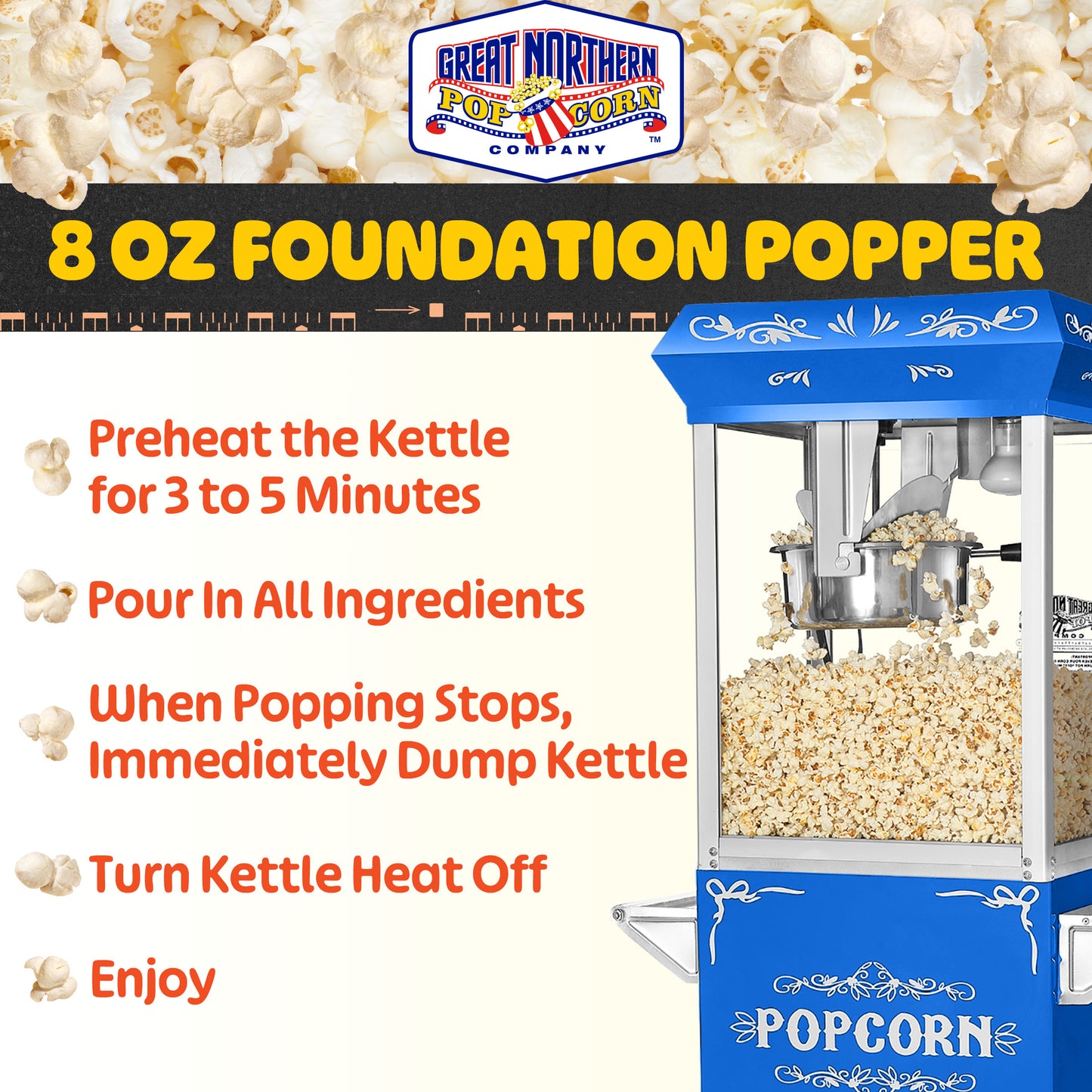 Great Northern Popcorn 8oz Popper with Cart, Blue