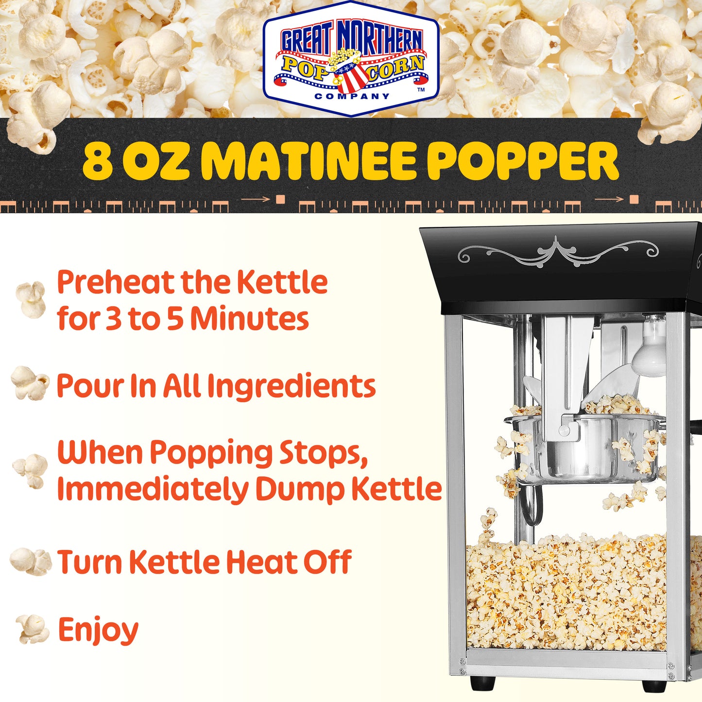 Great Northern Popcorn 8oz Matinee Popper, Black