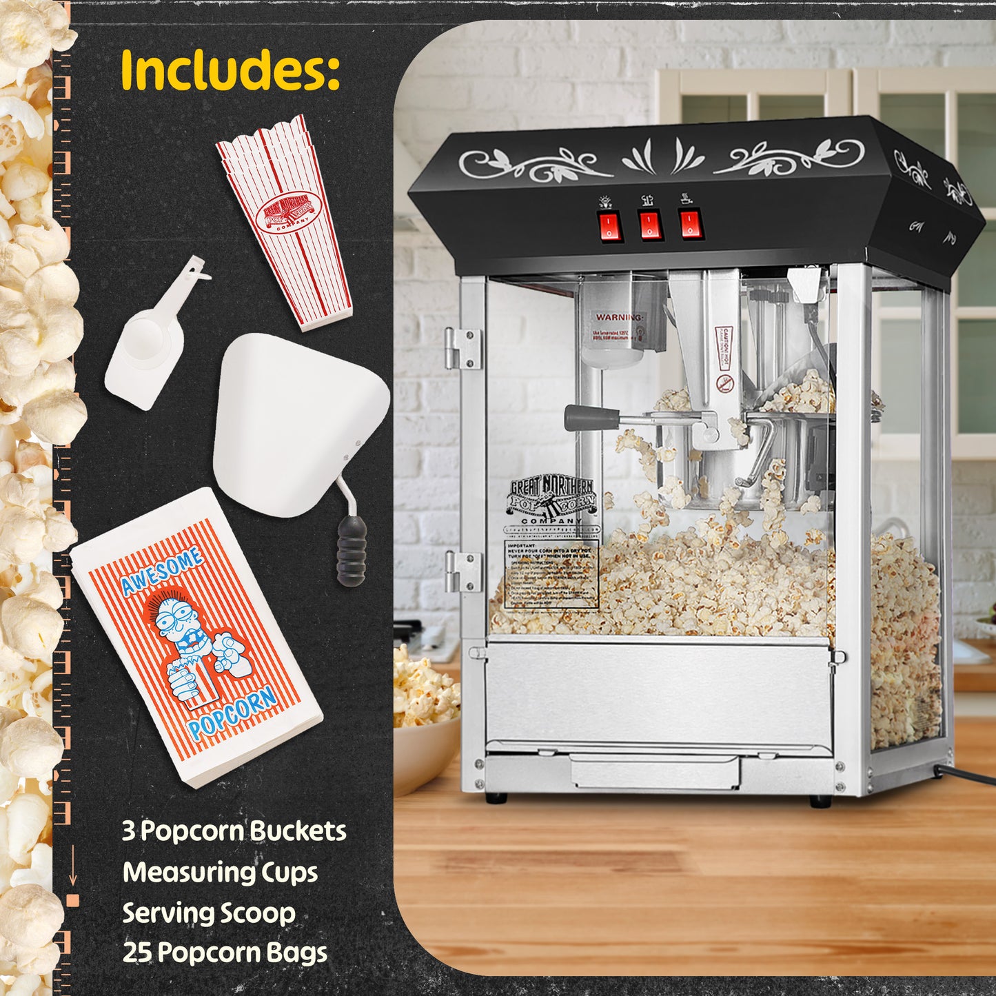 Great Northern Popcorn 8oz Popper with Cart, Black