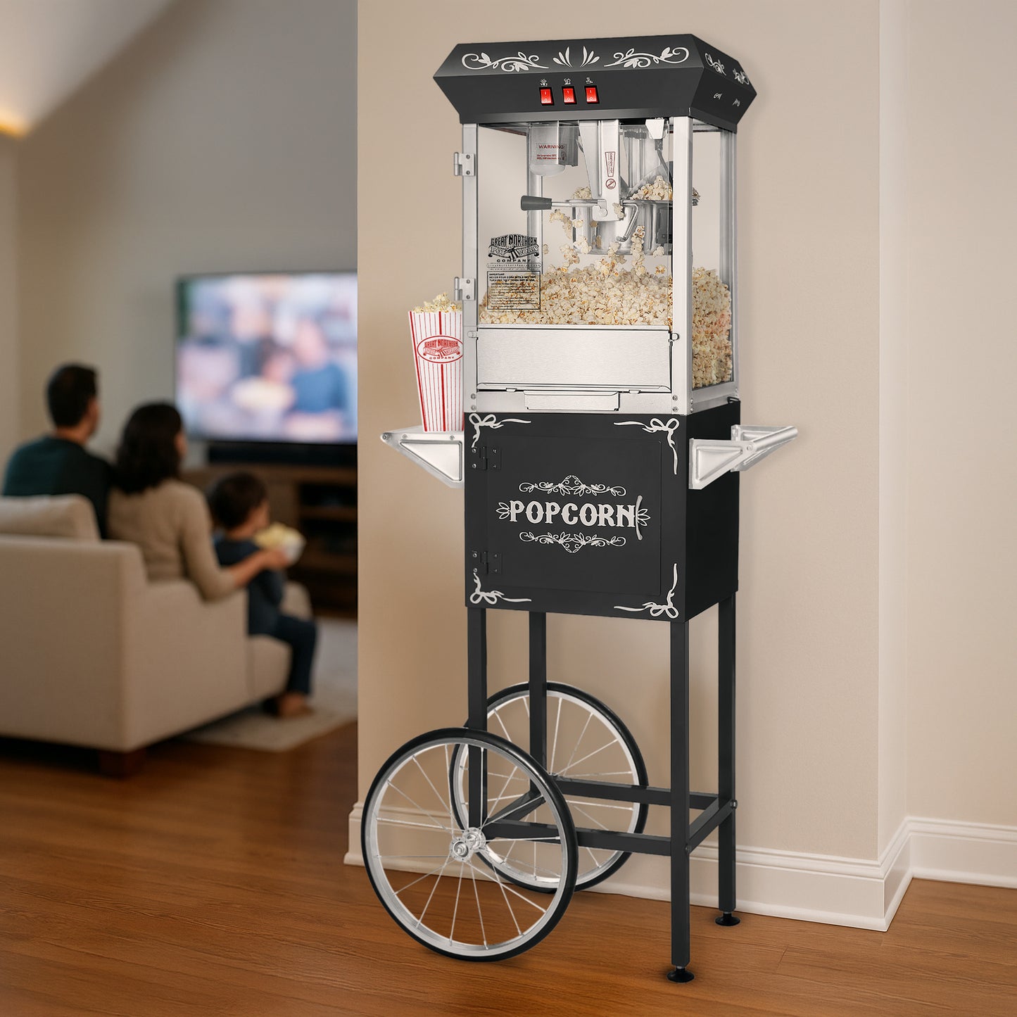 Great Northern Popcorn 8oz Popper with Cart, Black
