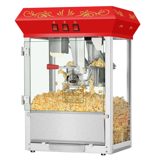 Carnival Countertop Popcorn Machine – 3 Gallon Popcorn Popper, 8oz Kettle, Warmer, and 5 All-in-One Kernel Packs by Great Northern Popcorn (Red)