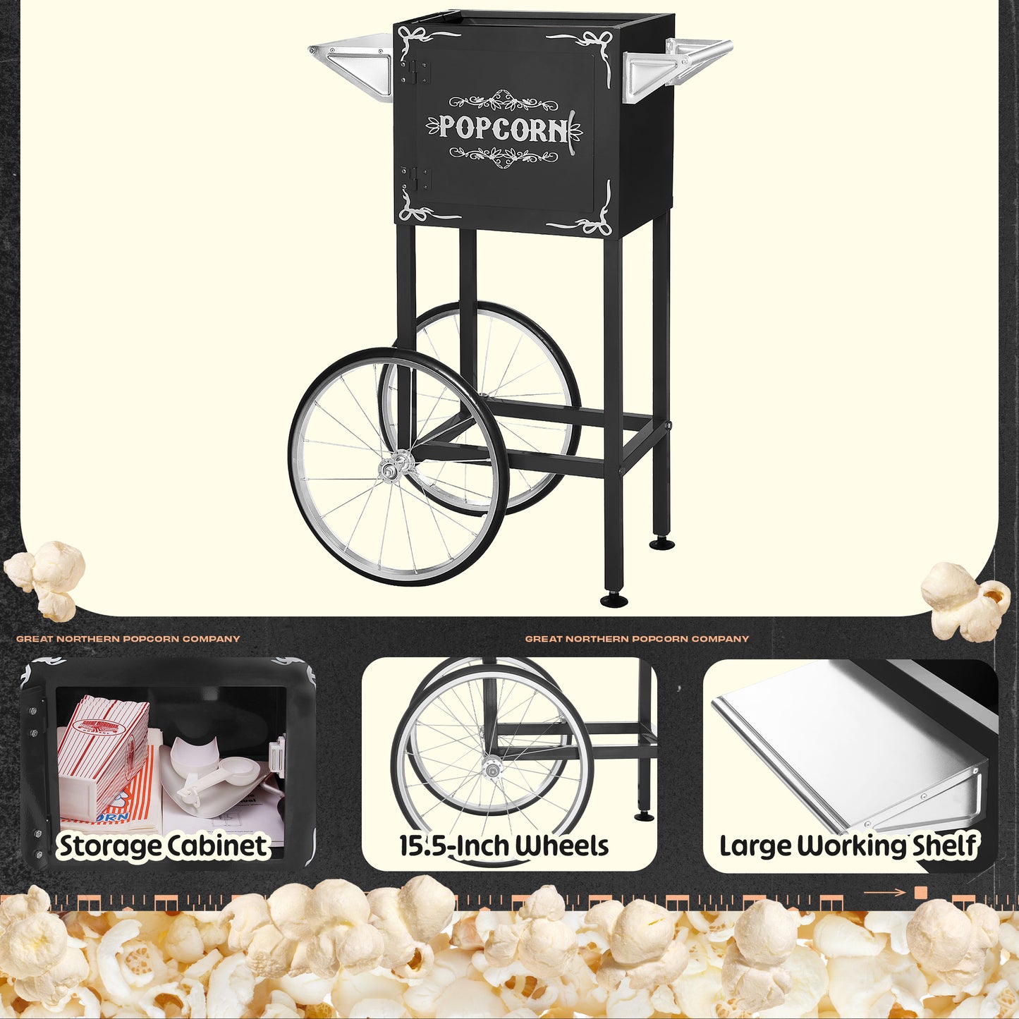 Great Northern Popcorn 8oz Popper with Cart, Black