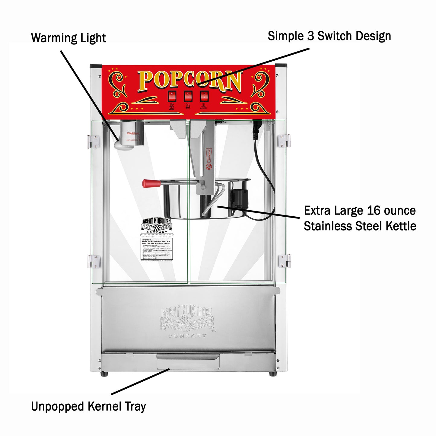Great Northern Popcorn 16oz Countertop Popper, Red