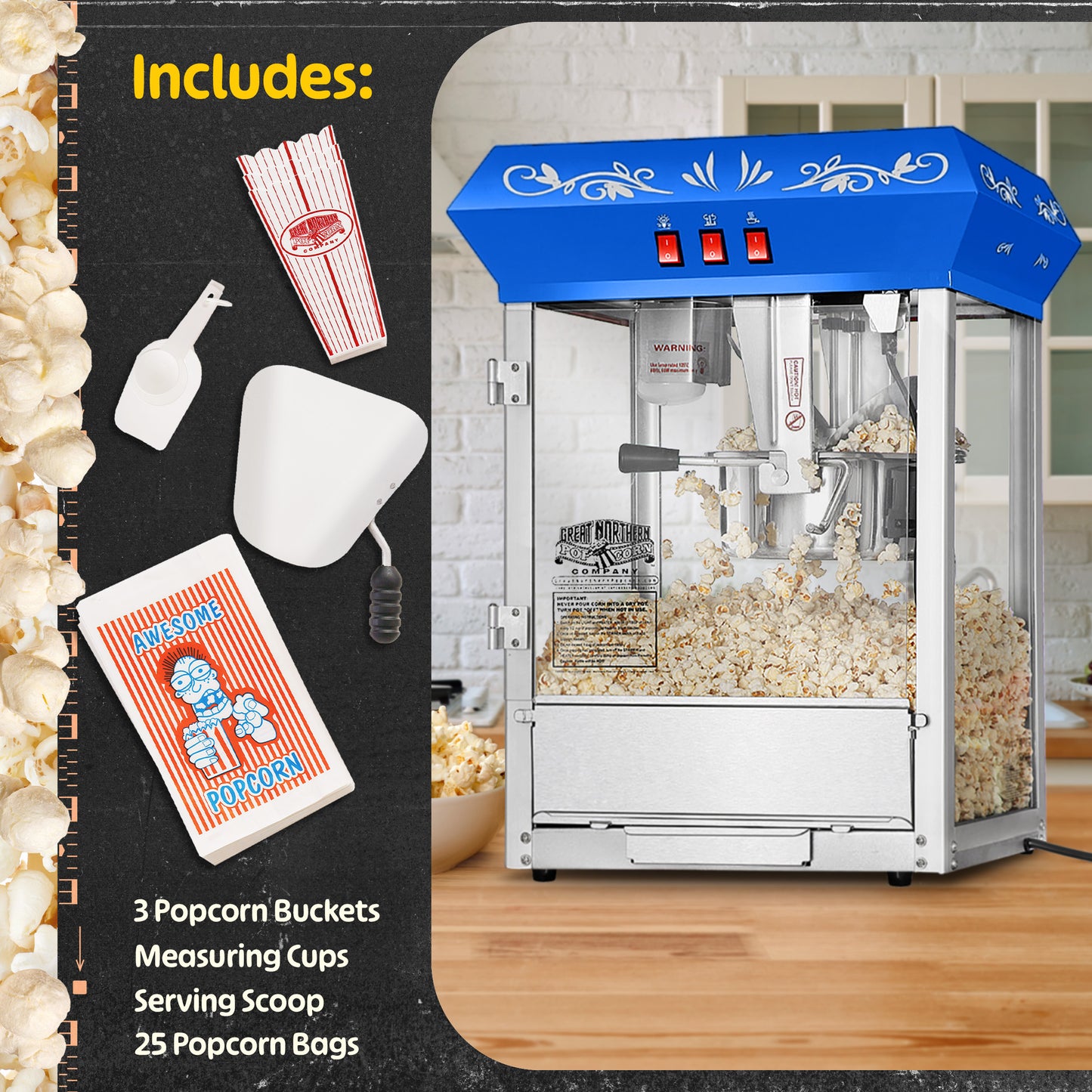 Great Northern Popcorn 8oz Popper with Cart, Blue