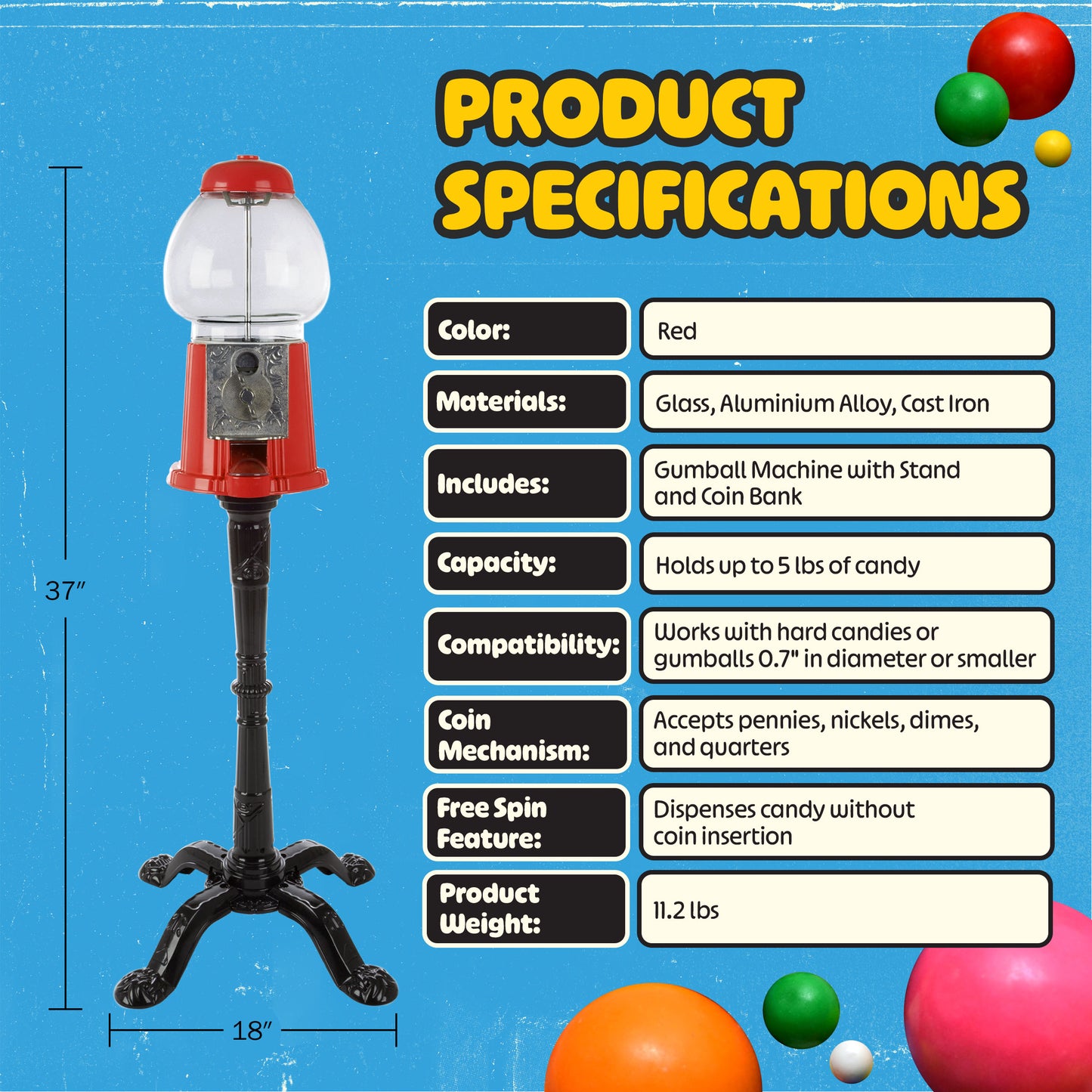 Great Northern Popcorn 15in Gumball Machine, Red