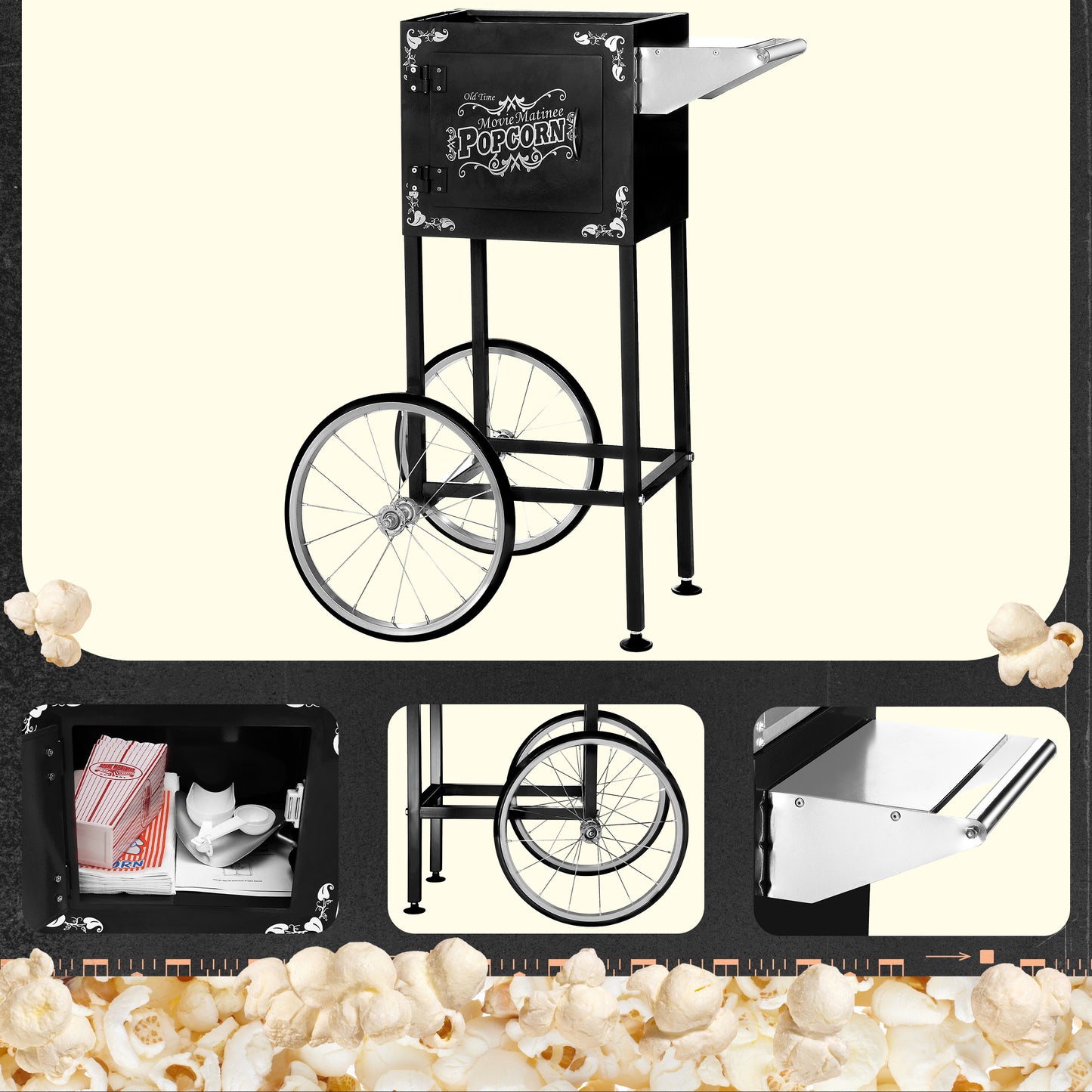 Great Northern Popcorn 8oz Popper with Cart, Black