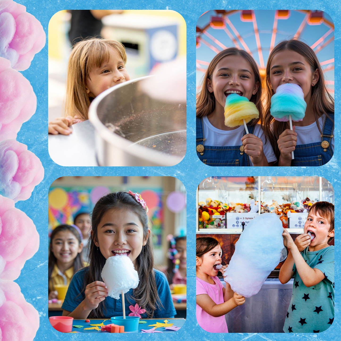 Cotton Candy Machine with Cart Vortex Candy Maker with Stainless-Steel Pan, 2 Side Trays, and 13-inch Wheels by Great Northern Popcorn (Pink)
