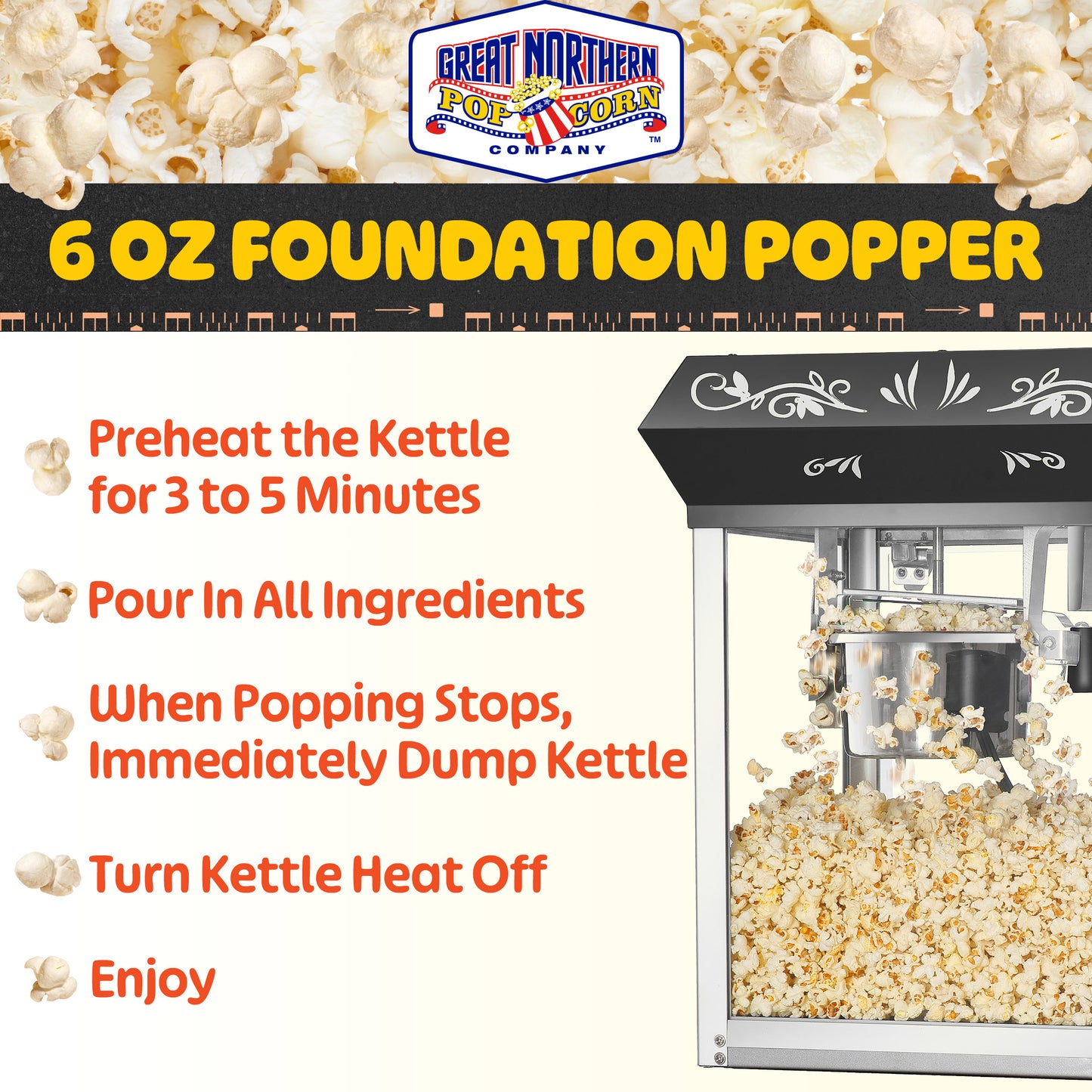 Great Northern Popcorn 6oz Popcorn Machine, Black