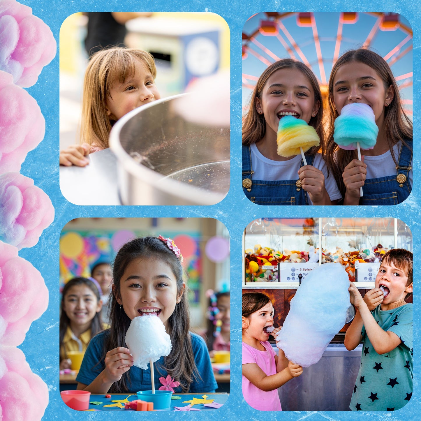 Cotton Candy Machine with Cart Vortex Candy Maker with Stainless-Steel Pan, 2 Side Trays, and 13-inch Wheels by Great Northern Popcorn (Pink)