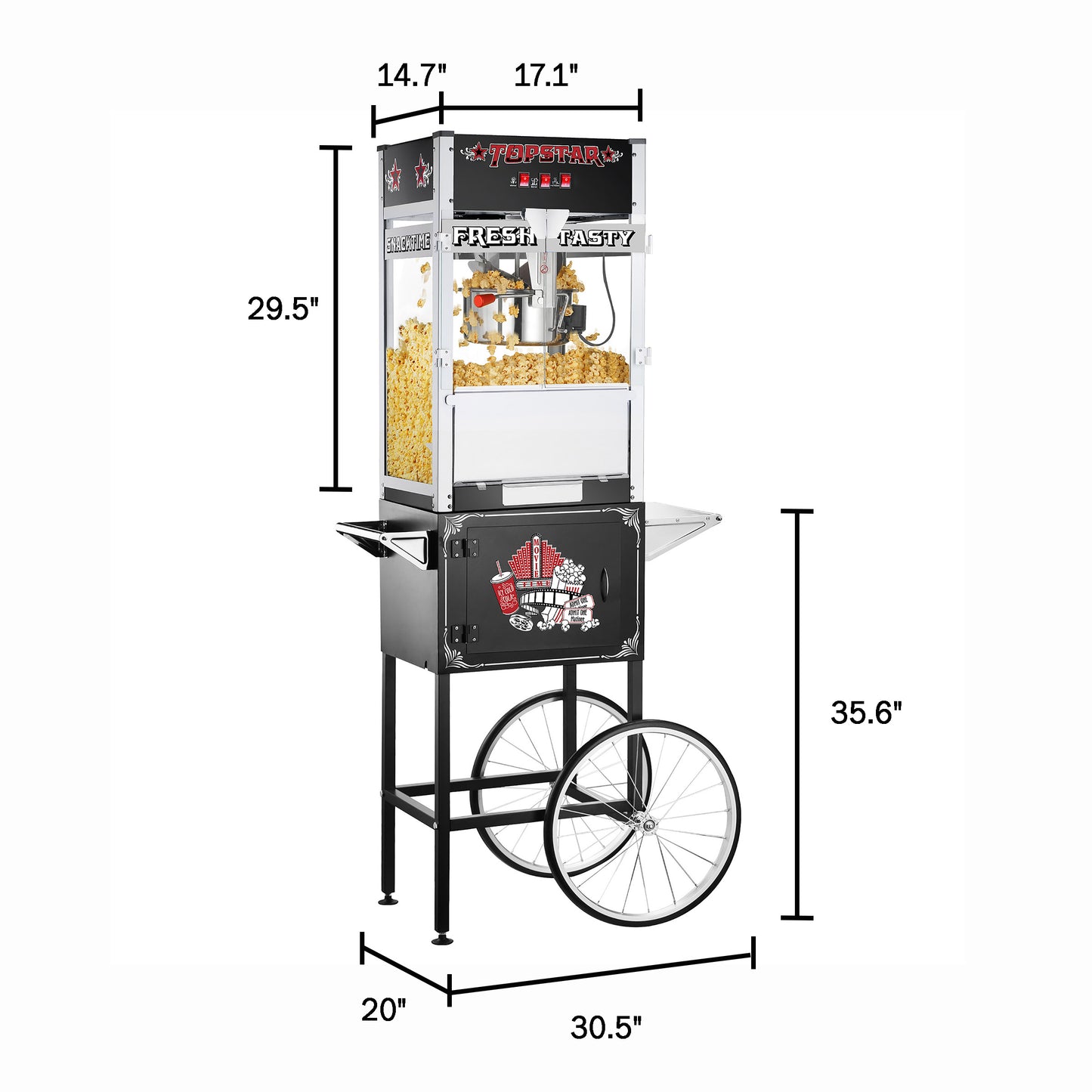 Top Star Popcorn Machine with Cart and 12 Ounce Kettle - Black