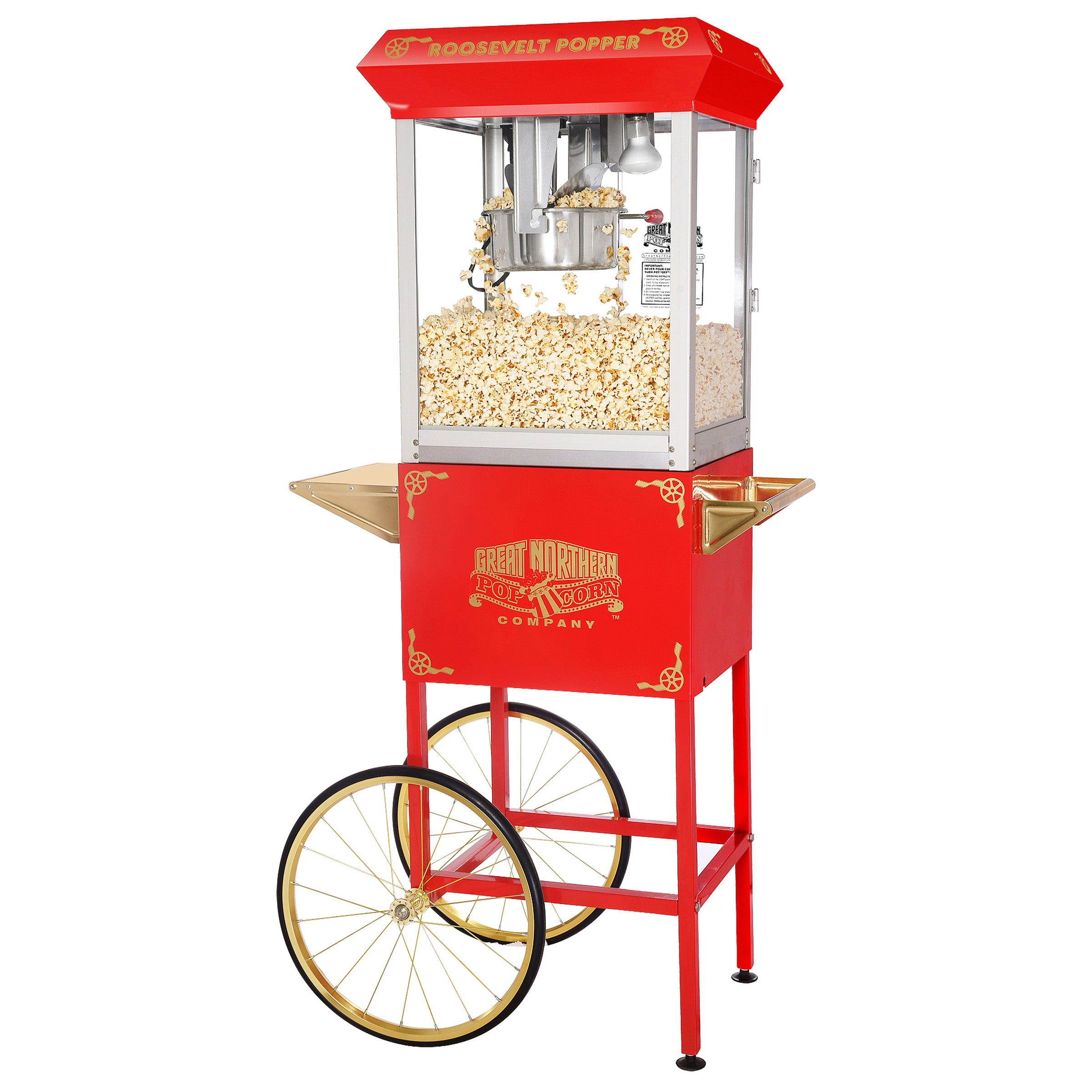 RIEDHOFF Commercial Popcorn Machine with Stand - Professional Cart Popcorn  Maker Machine With 8 Oz Kettle Makes Up to 60 Cups, With Lockers for Home
