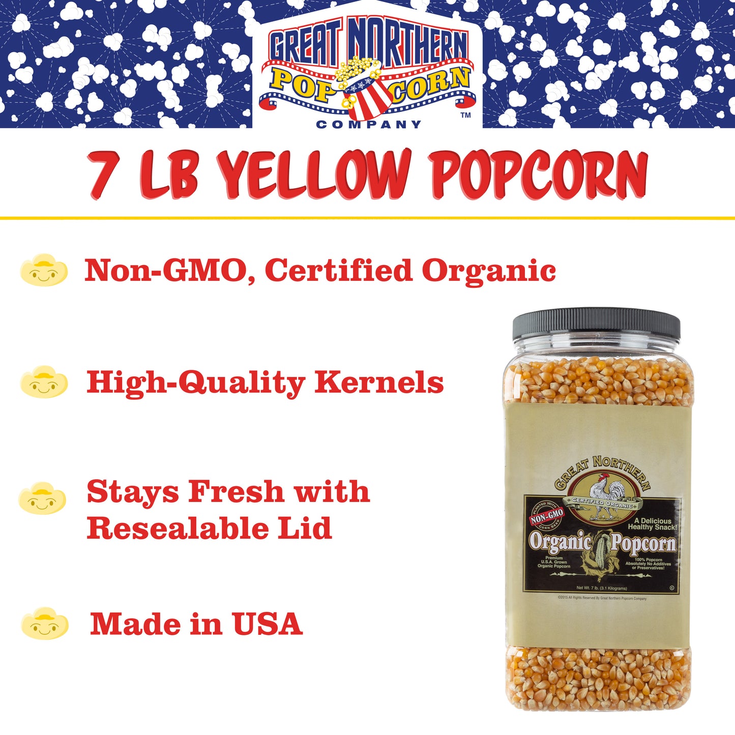 Organic Popcorn Kernels - 7 Pound Jug