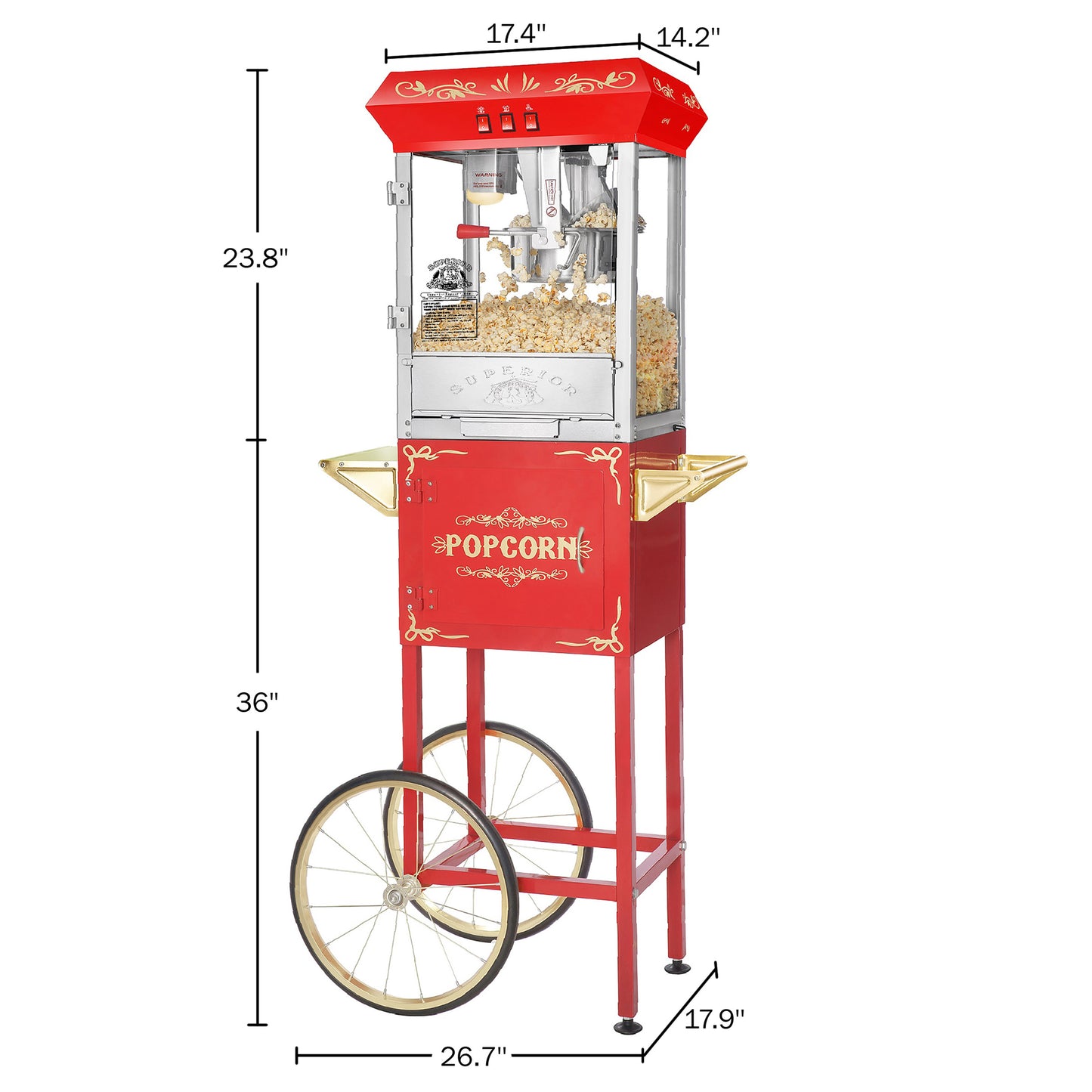 Carnival Popcorn Machine with Cart and 8 Ounce Kettle - Red