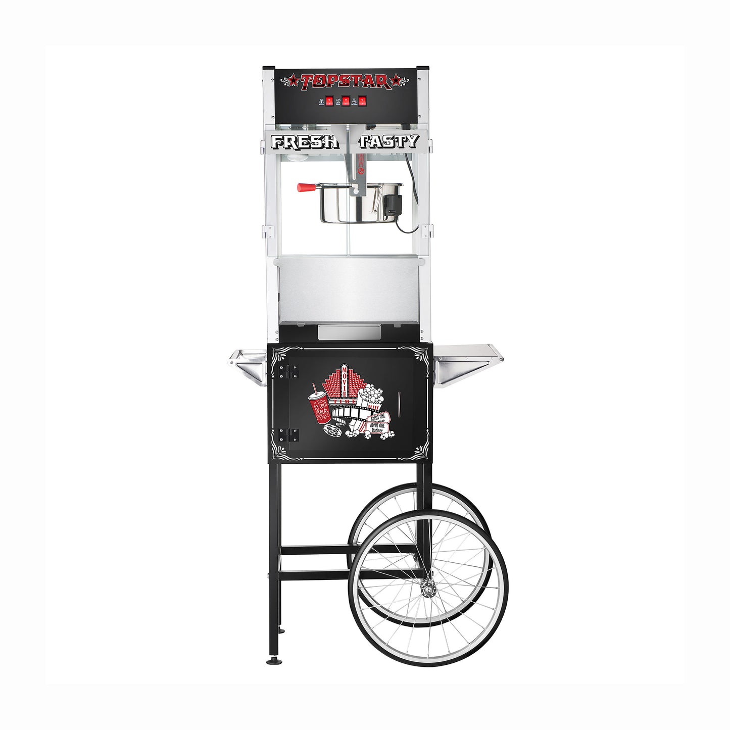 Top Star Popcorn Machine with Cart and 12 Ounce Kettle - Black