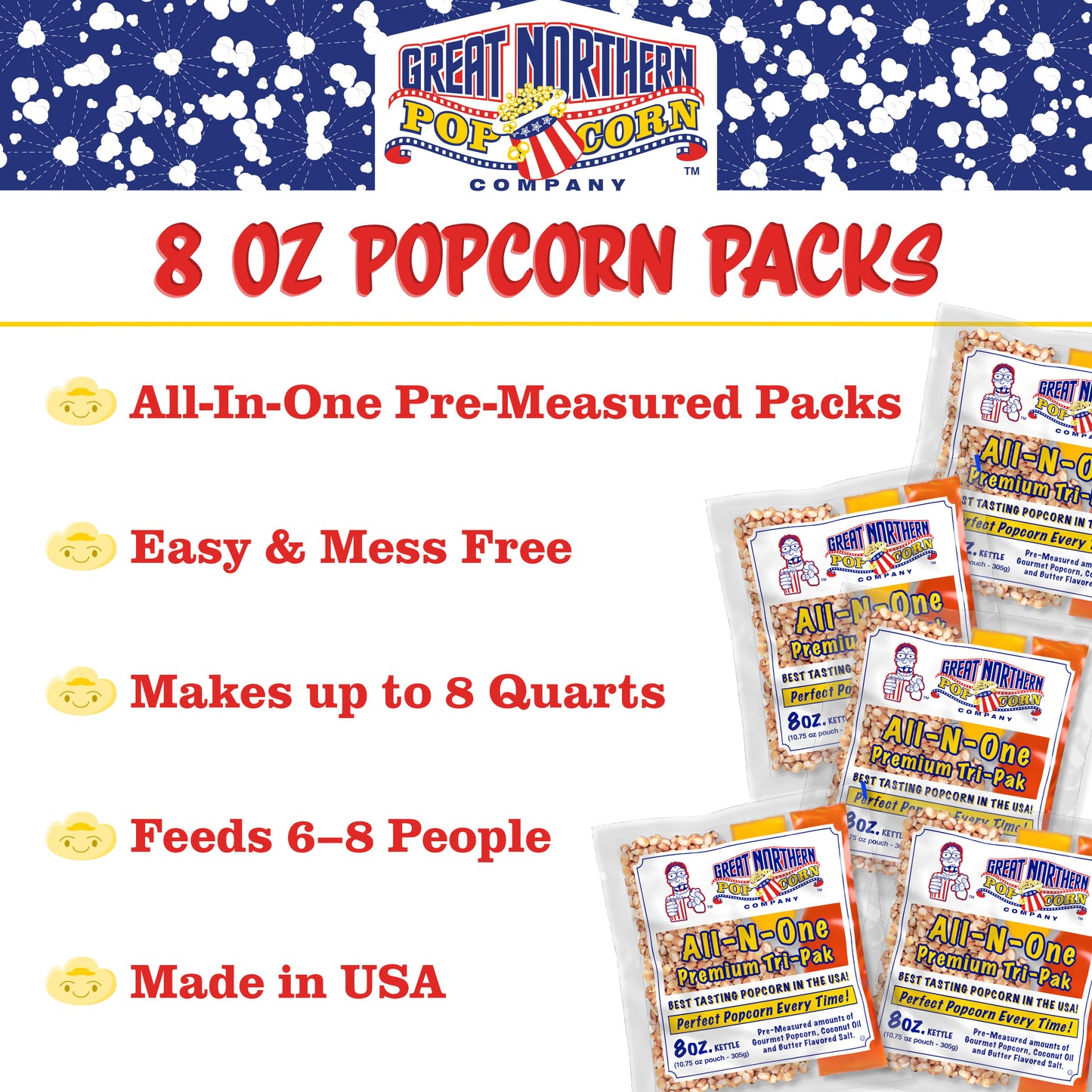 5-Pack of 8oz All-in-One Popcorn Kernel Packs