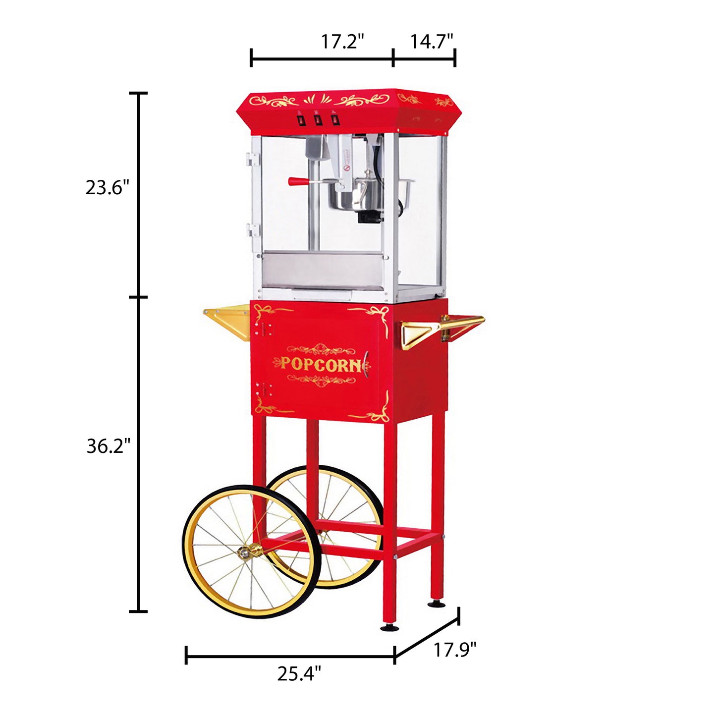 Foundation Popcorn Machine with Cart and 6 Ounce Kettle - Red