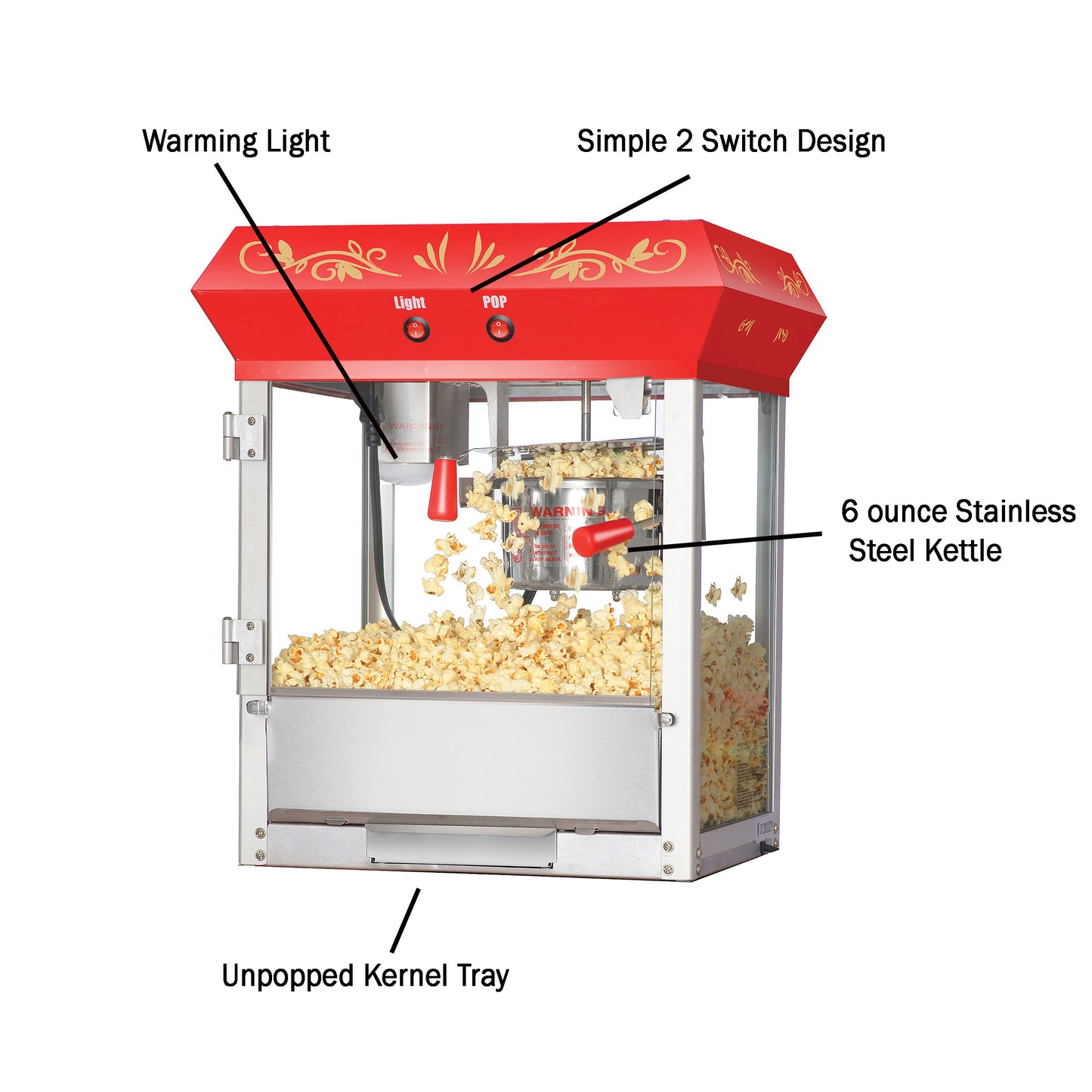 Foundation Countertop Popcorn Machine with 6 Ounce Kettle - Red