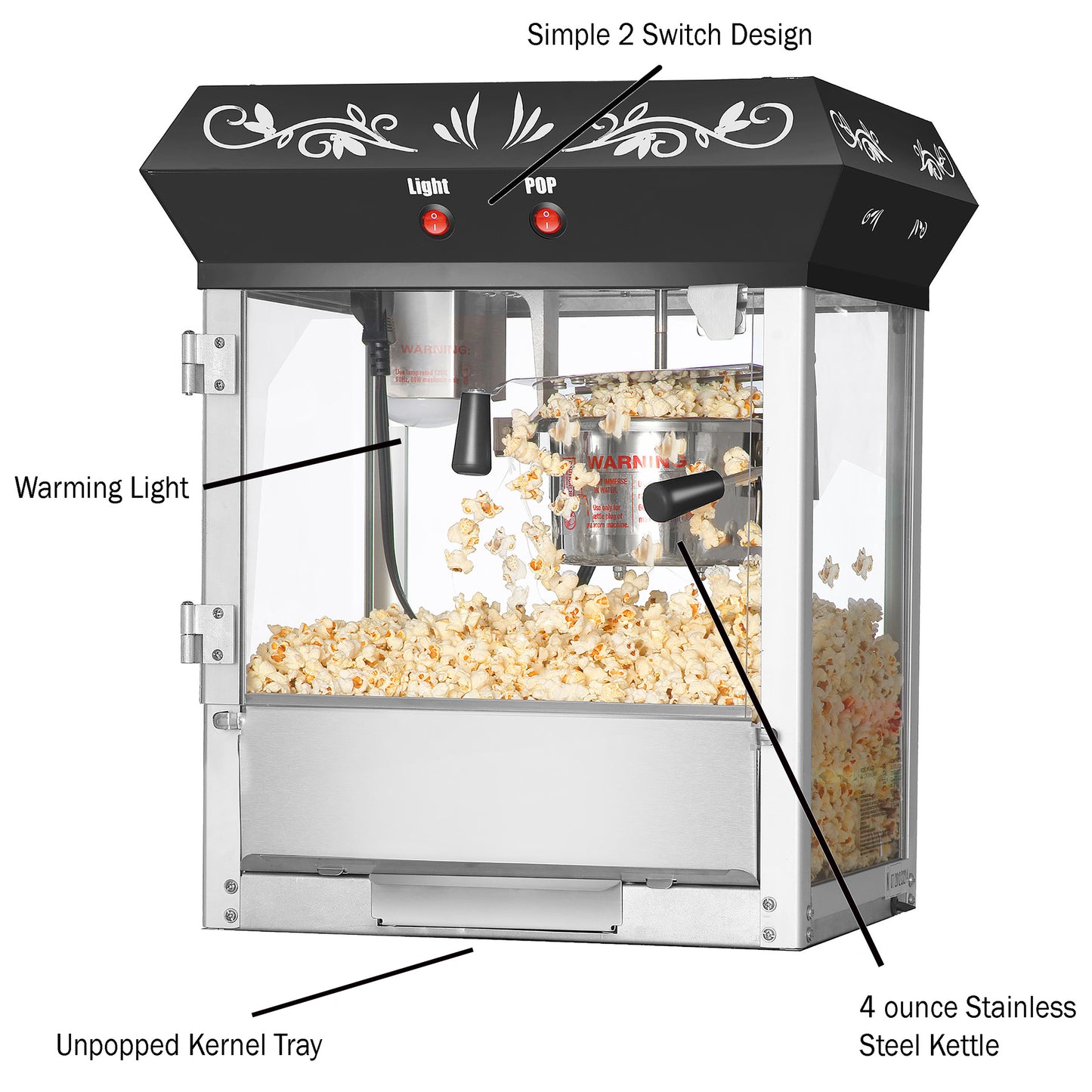 Foundation Countertop Popcorn Machine with 4 Ounce Kettle - Black