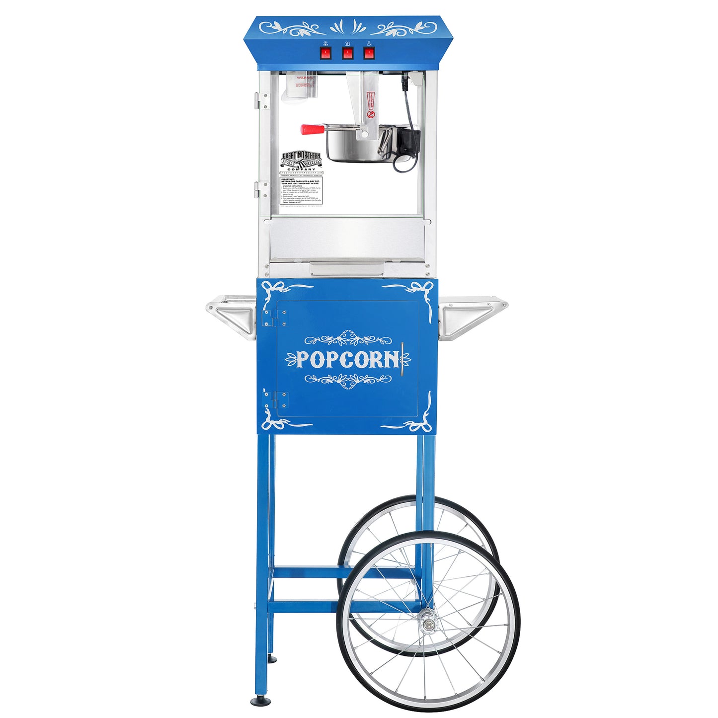 Foundation Popcorn Machine with Cart, 8 Ounce Kettle and 5-Pack of All-in-One Kernels - Blue